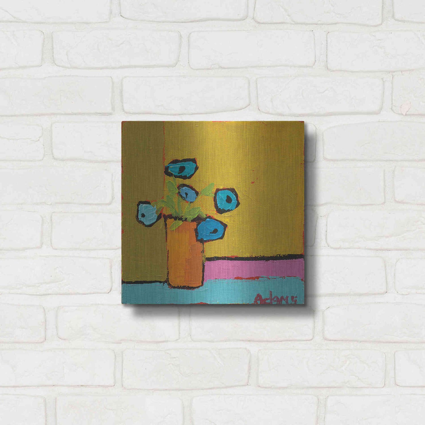 Luxe Metal Art 'Orange Vase' by Phyllis Adams, Metal Wall Art,12x12