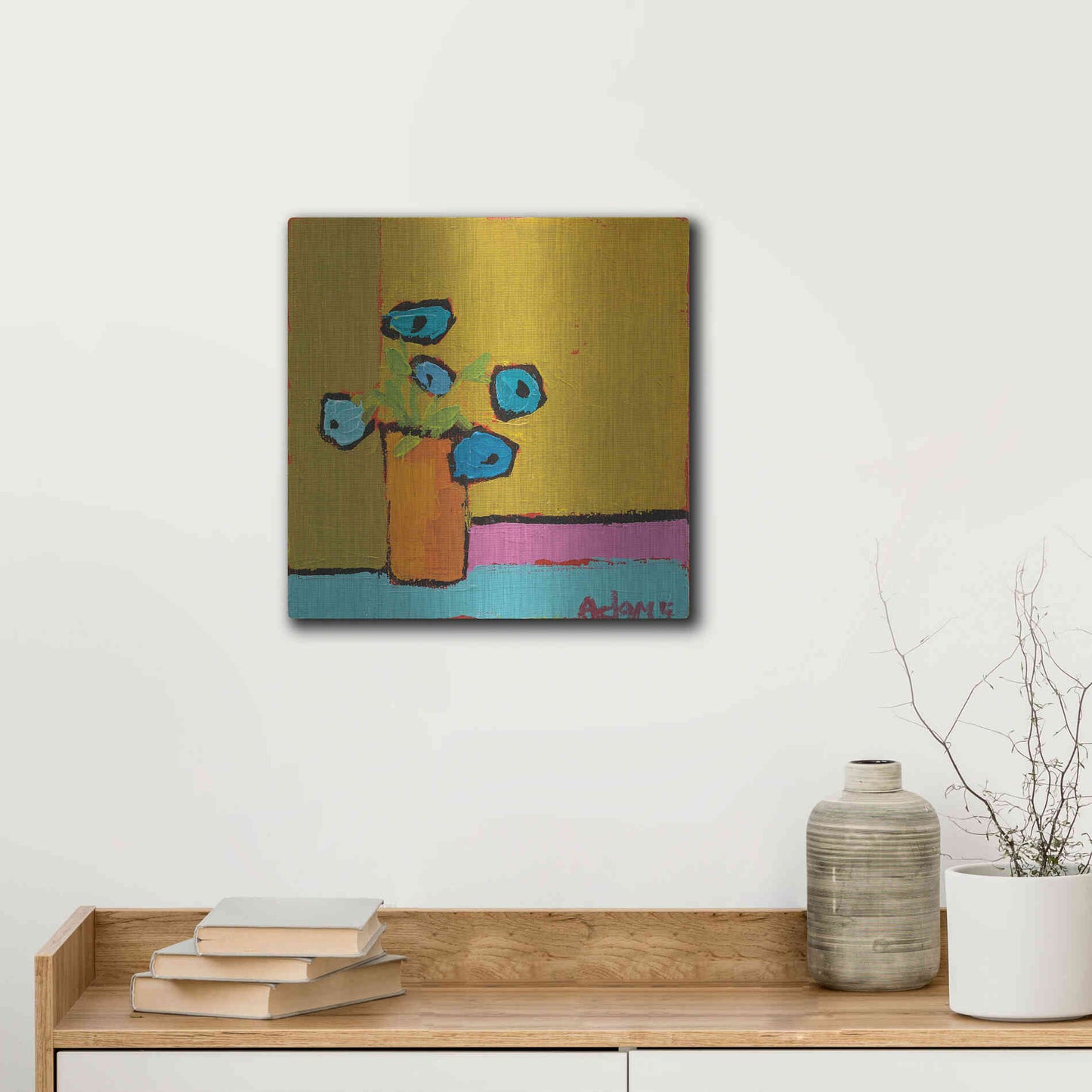Luxe Metal Art 'Orange Vase' by Phyllis Adams, Metal Wall Art,12x12