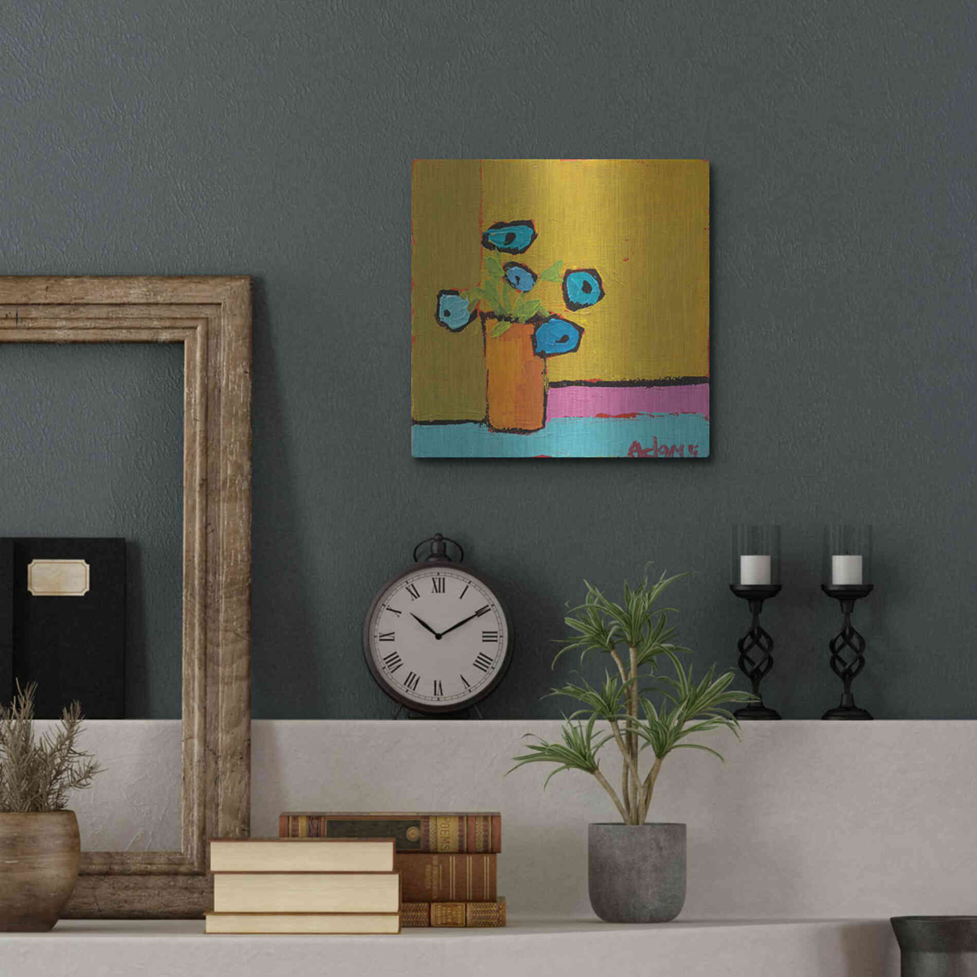 Luxe Metal Art 'Orange Vase' by Phyllis Adams, Metal Wall Art,12x12