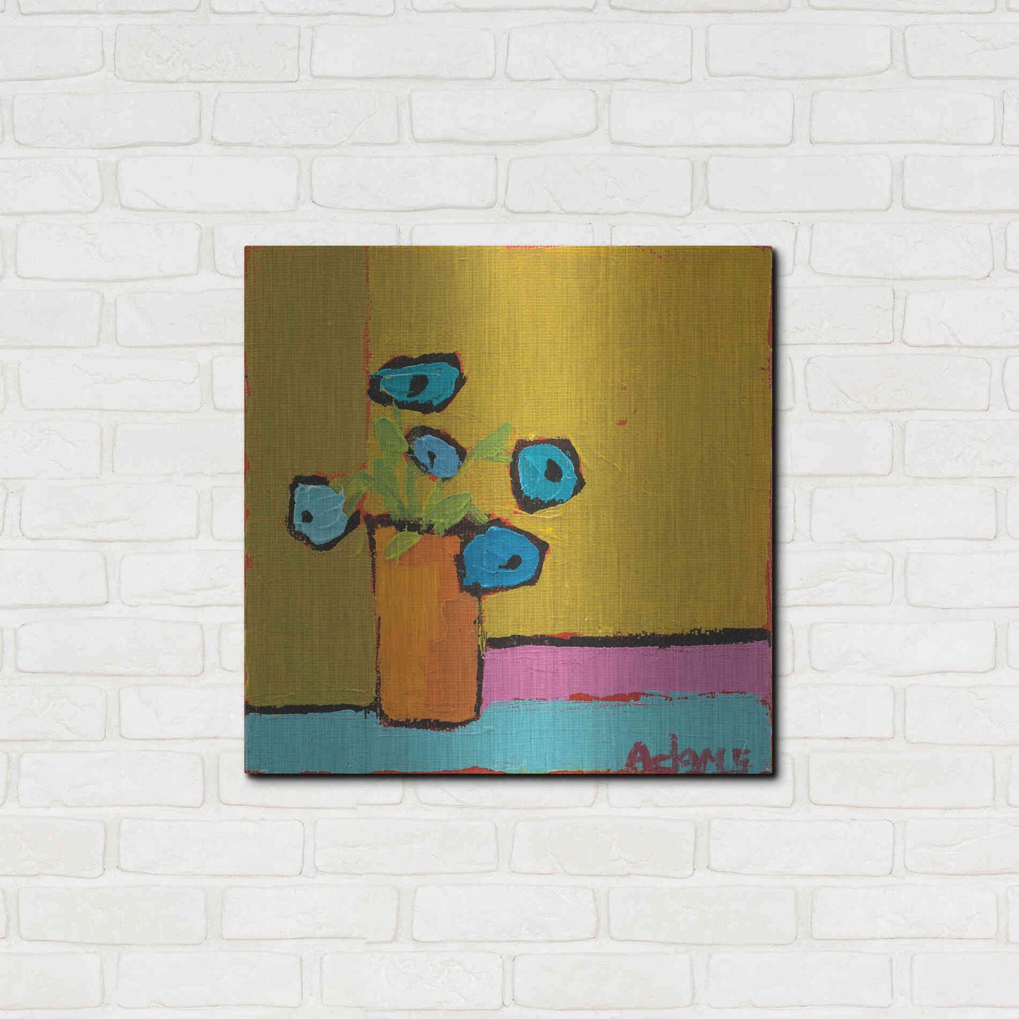 Luxe Metal Art 'Orange Vase' by Phyllis Adams, Metal Wall Art,24x24
