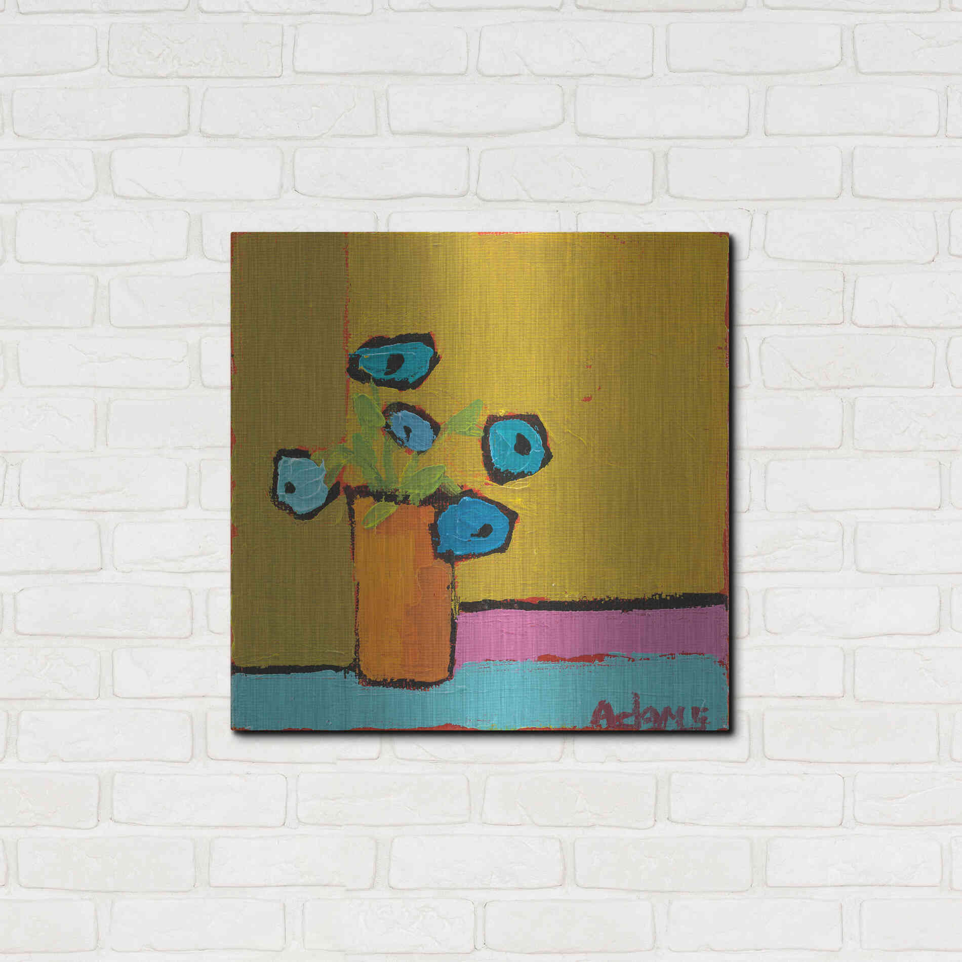 Luxe Metal Art 'Orange Vase' by Phyllis Adams, Metal Wall Art,24x24