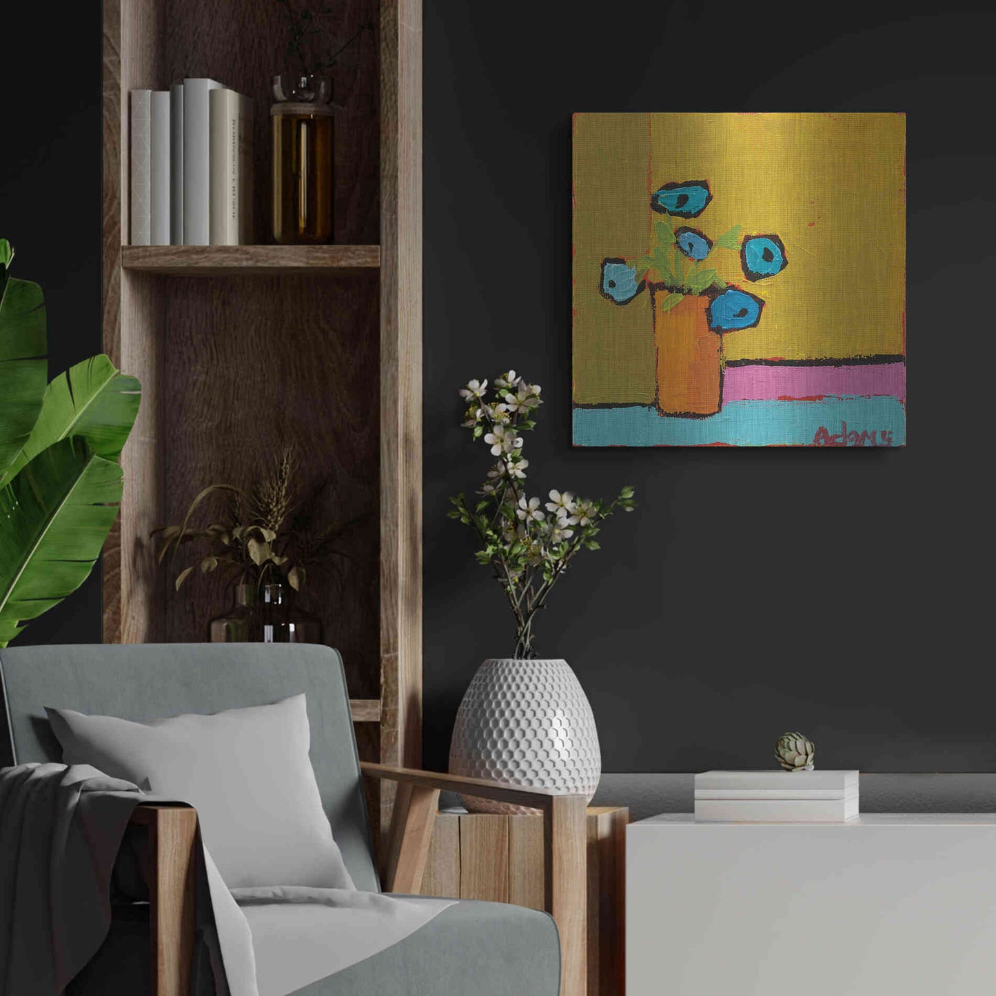 Luxe Metal Art 'Orange Vase' by Phyllis Adams, Metal Wall Art,24x24