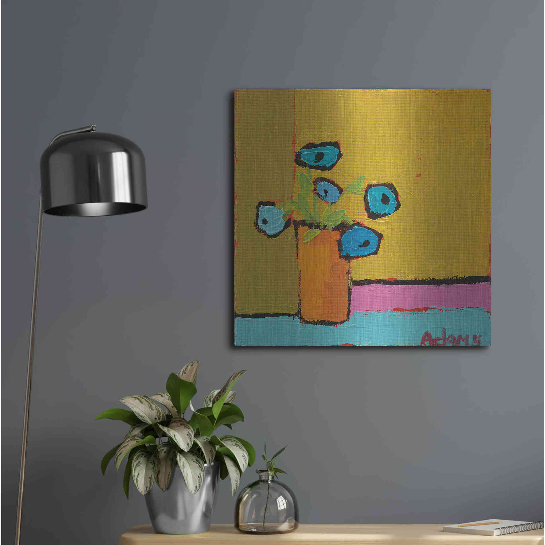 Luxe Metal Art 'Orange Vase' by Phyllis Adams, Metal Wall Art,24x24