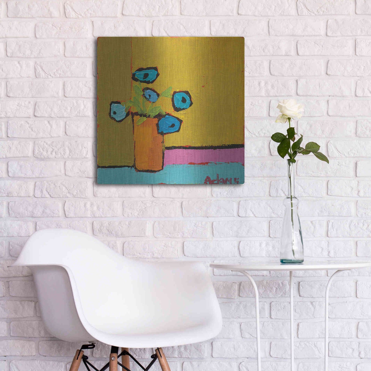 Luxe Metal Art 'Orange Vase' by Phyllis Adams, Metal Wall Art,24x24