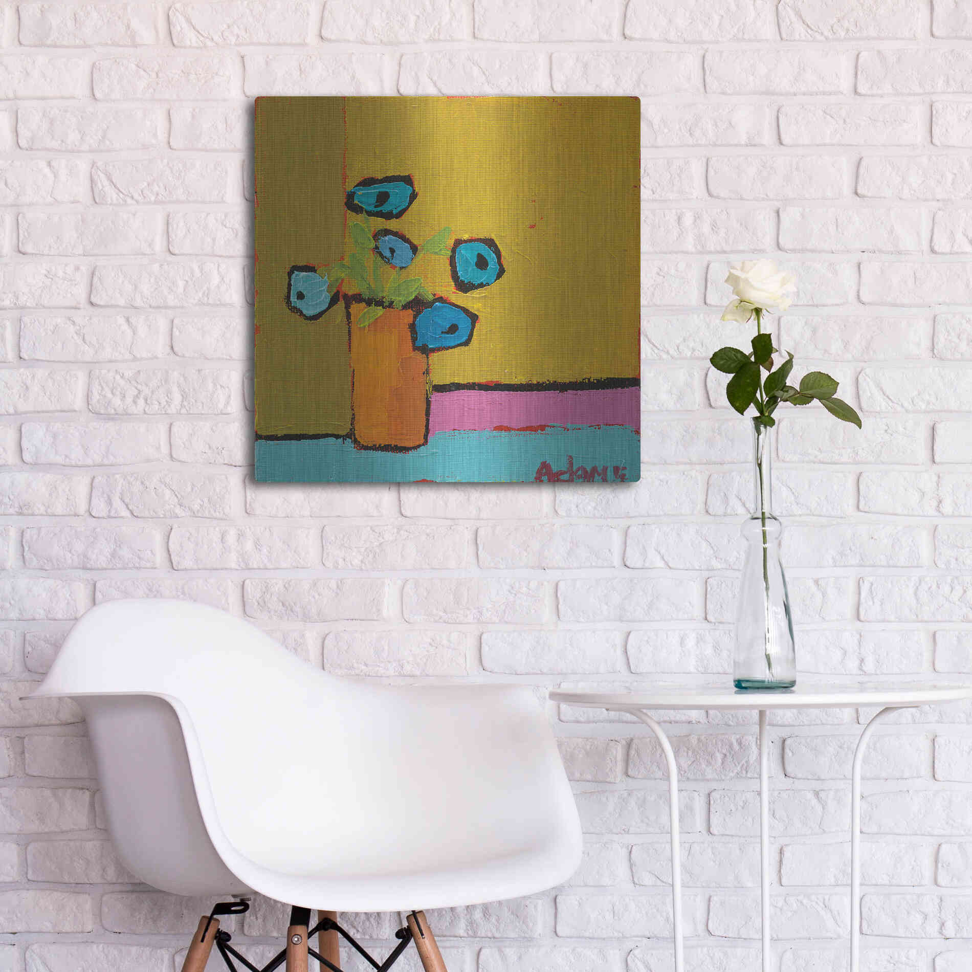 Luxe Metal Art 'Orange Vase' by Phyllis Adams, Metal Wall Art,24x24
