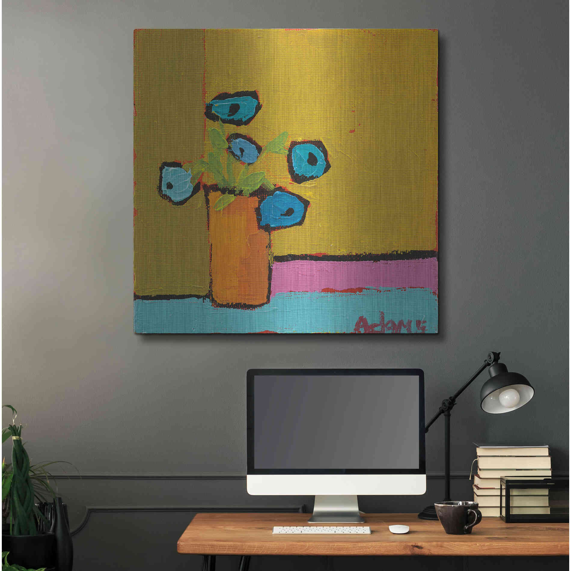Luxe Metal Art 'Orange Vase' by Phyllis Adams, Metal Wall Art,36x36