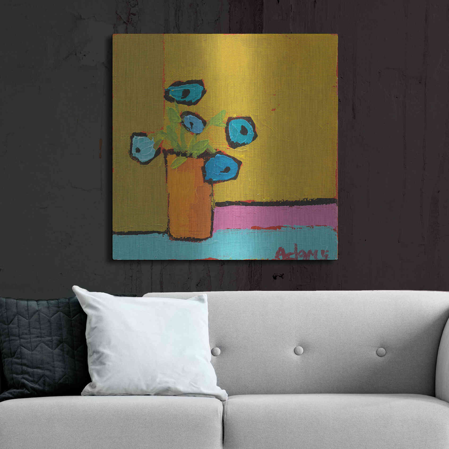 Luxe Metal Art 'Orange Vase' by Phyllis Adams, Metal Wall Art,36x36