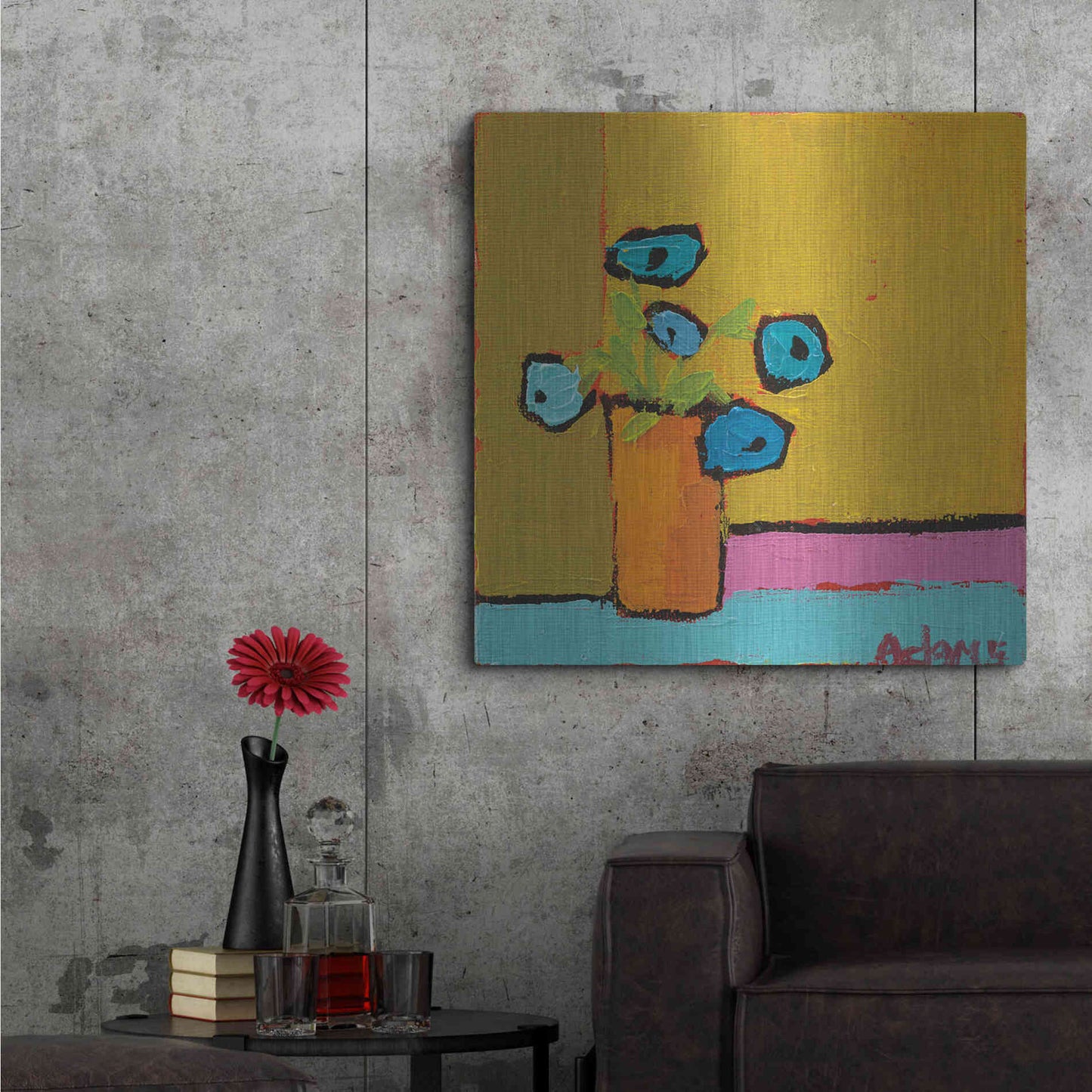 Luxe Metal Art 'Orange Vase' by Phyllis Adams, Metal Wall Art,36x36