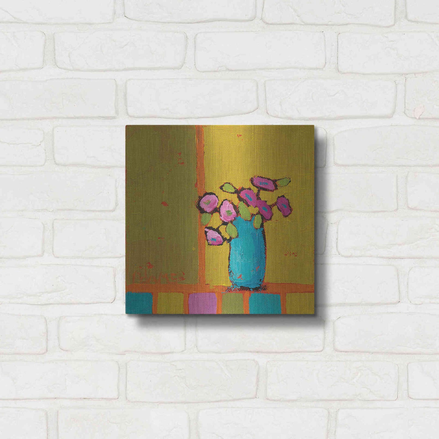 Luxe Metal Art 'Turquoise Vase' by Phyllis Adams, Metal Wall Art,12x12