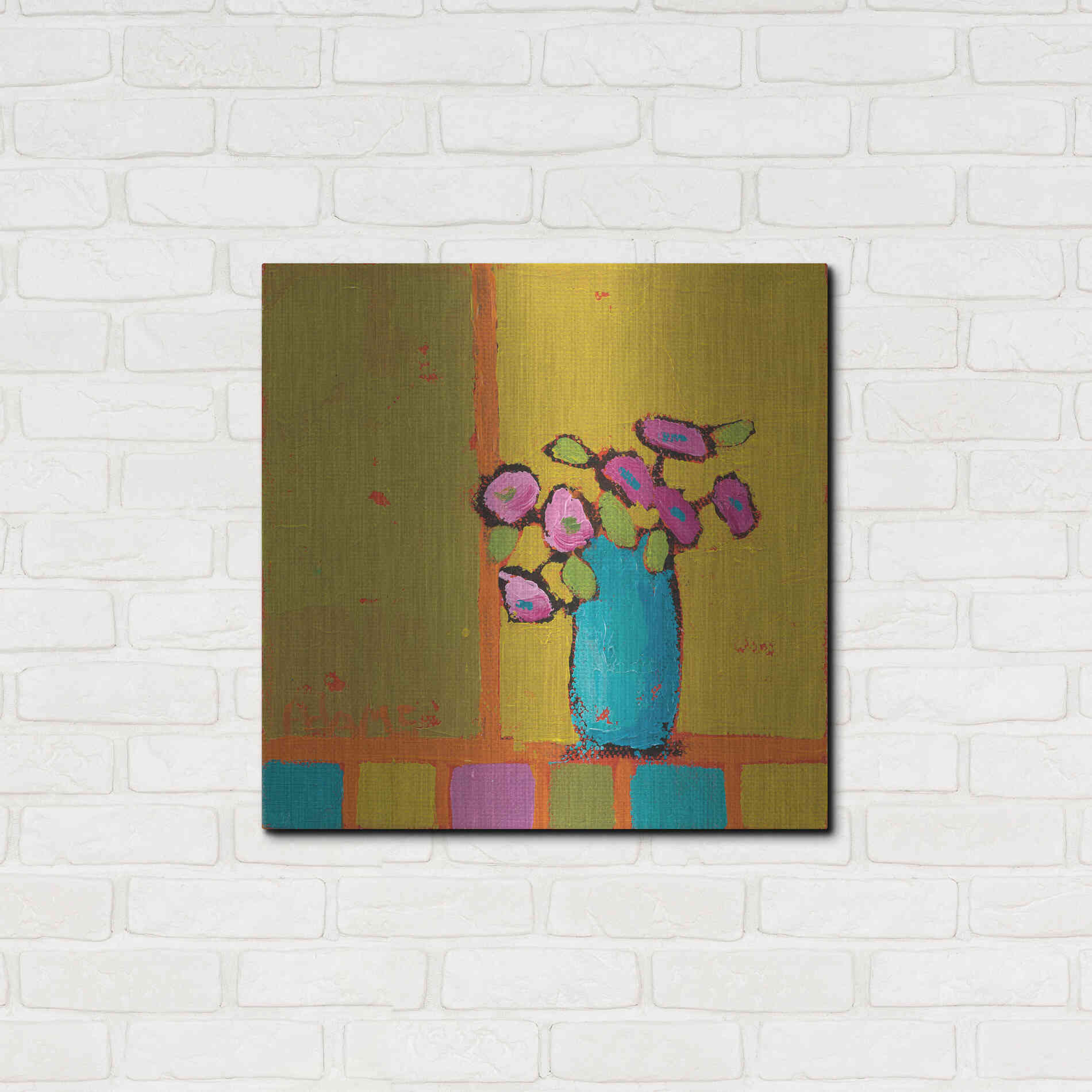 Luxe Metal Art 'Turquoise Vase' by Phyllis Adams, Metal Wall Art,24x24