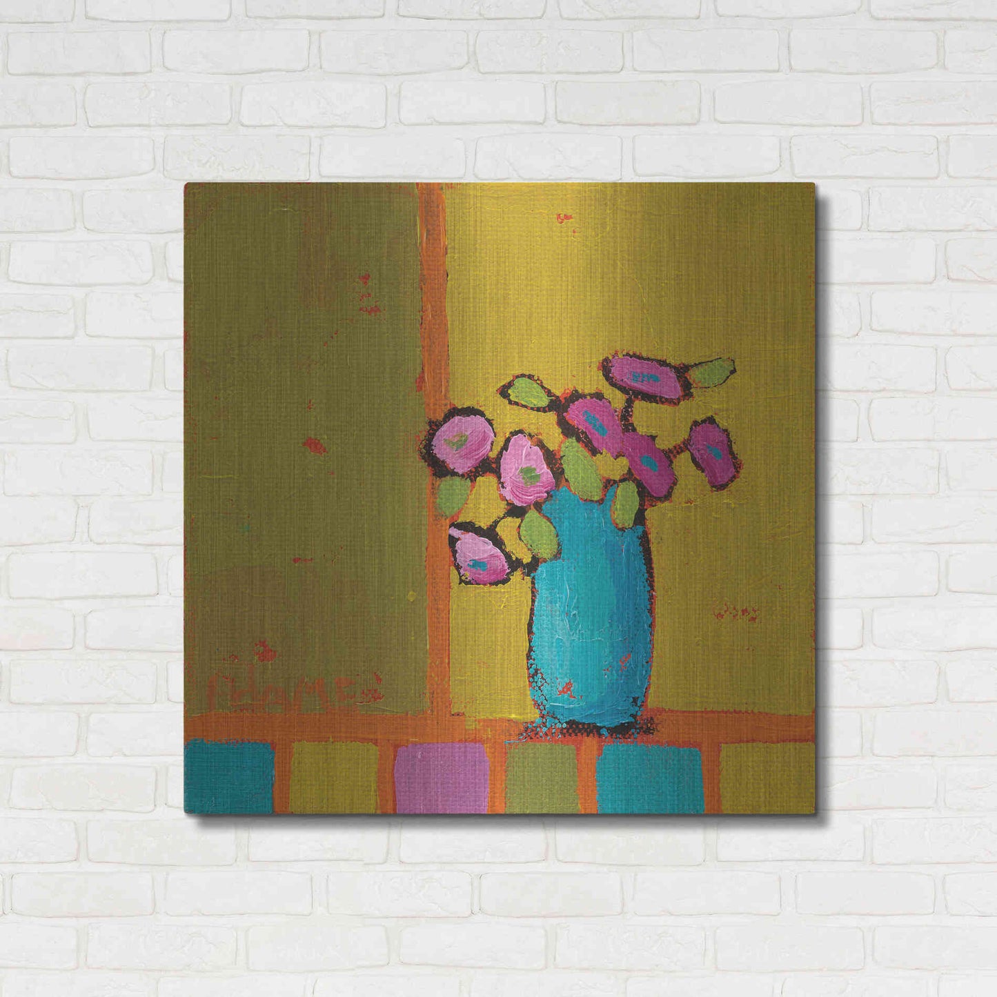 Luxe Metal Art 'Turquoise Vase' by Phyllis Adams, Metal Wall Art,36x36