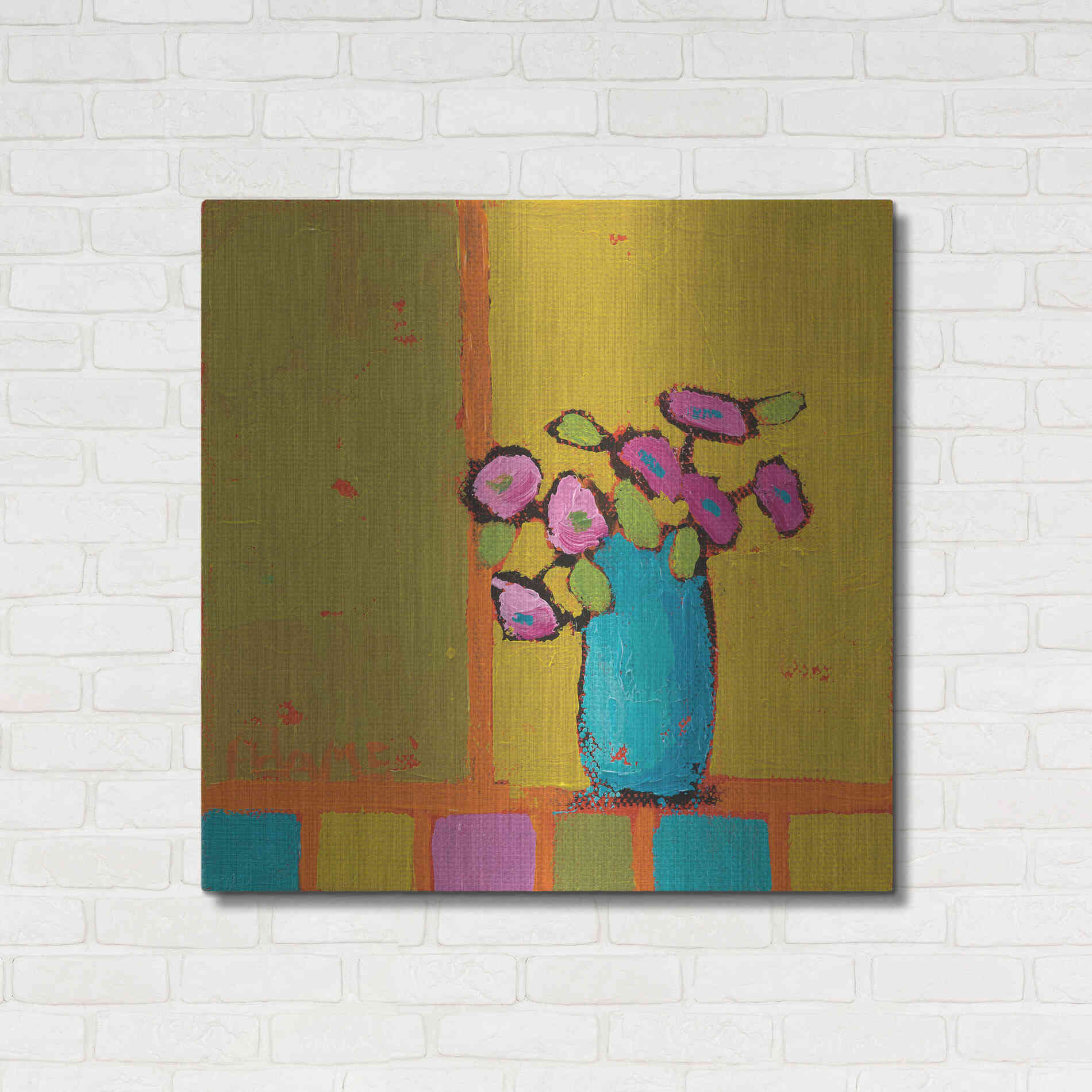 Luxe Metal Art 'Turquoise Vase' by Phyllis Adams, Metal Wall Art,36x36