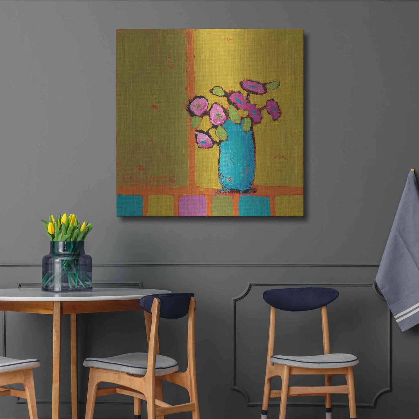 Luxe Metal Art 'Turquoise Vase' by Phyllis Adams, Metal Wall Art,36x36