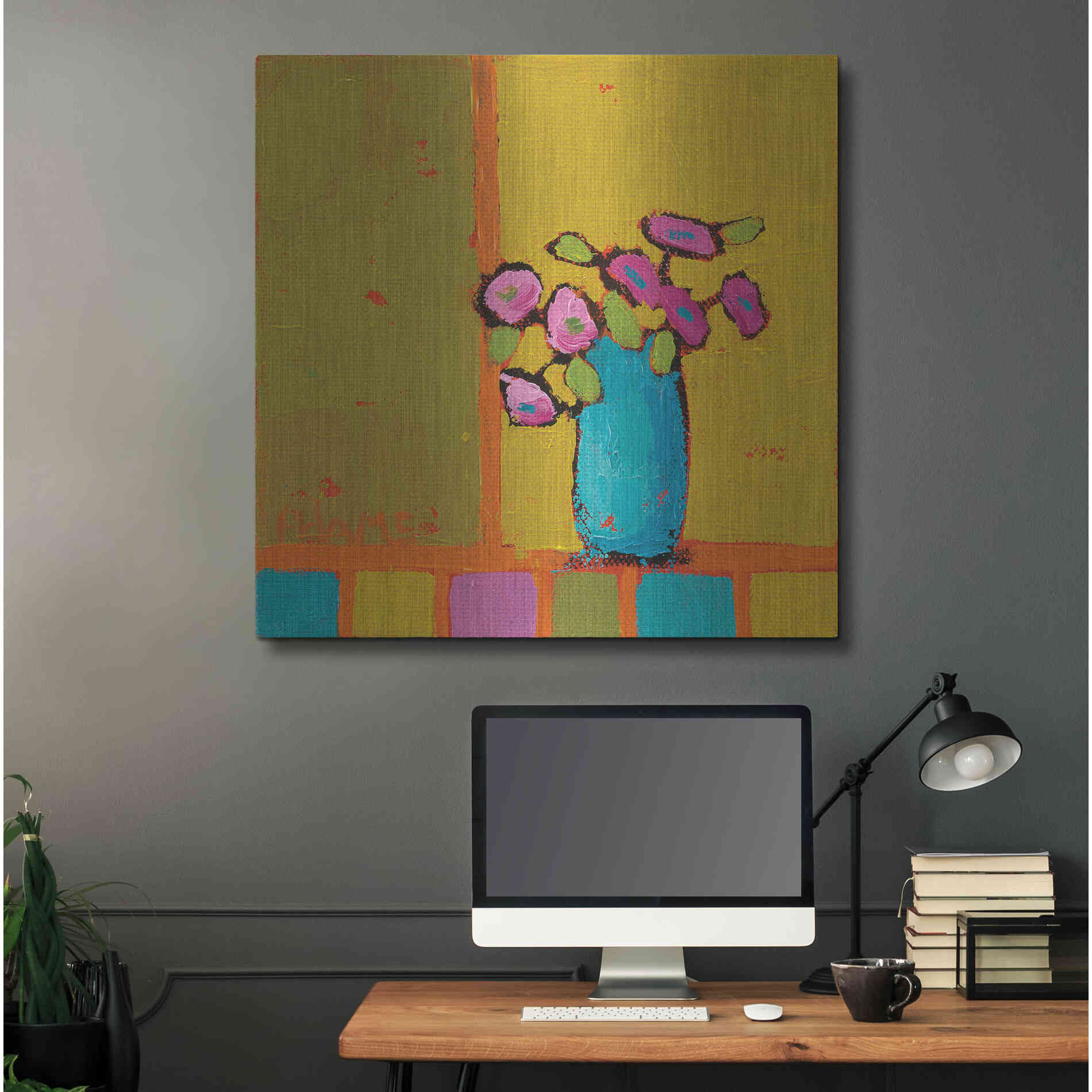 Luxe Metal Art 'Turquoise Vase' by Phyllis Adams, Metal Wall Art,36x36