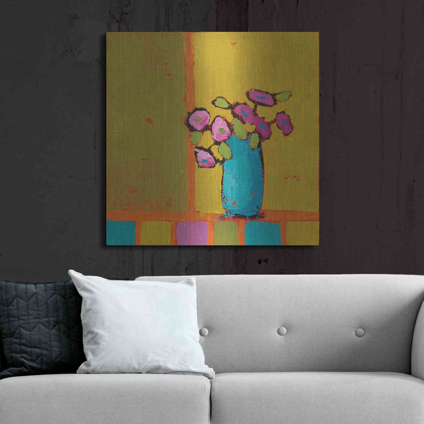 Luxe Metal Art 'Turquoise Vase' by Phyllis Adams, Metal Wall Art,36x36