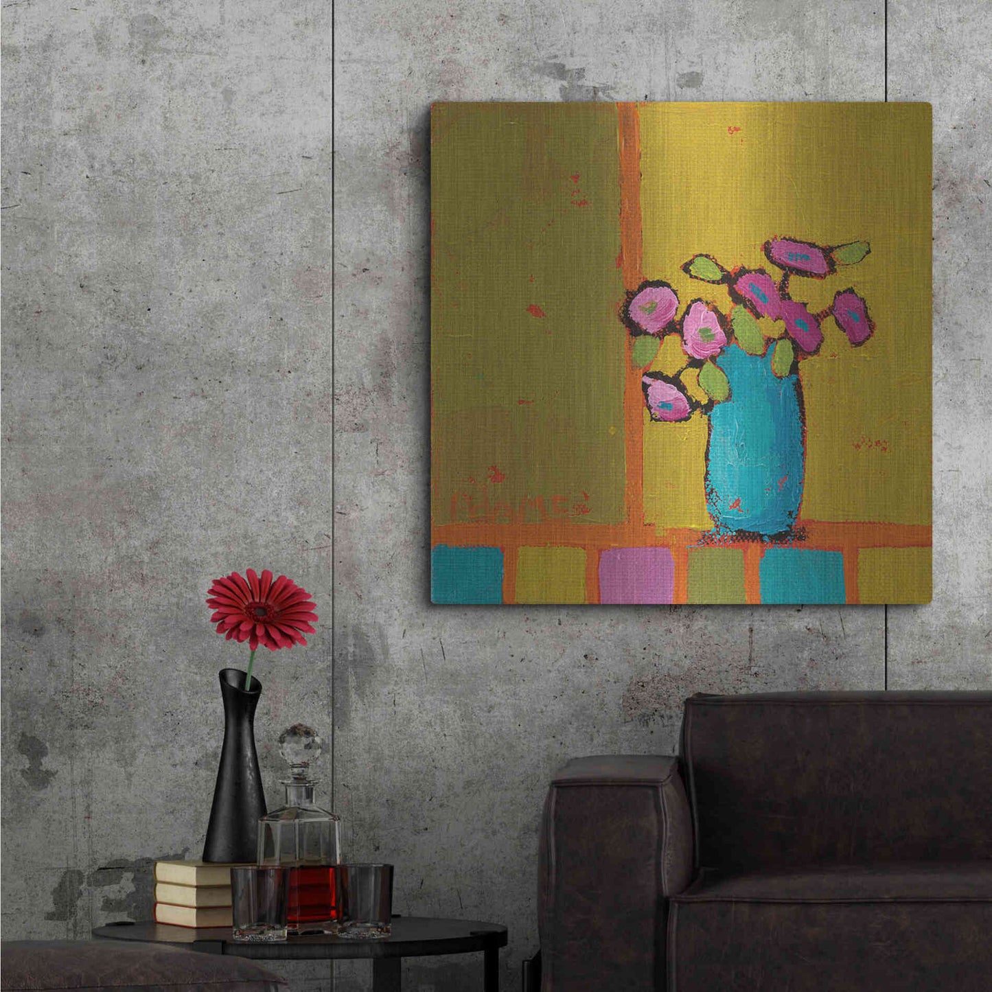 Luxe Metal Art 'Turquoise Vase' by Phyllis Adams, Metal Wall Art,36x36