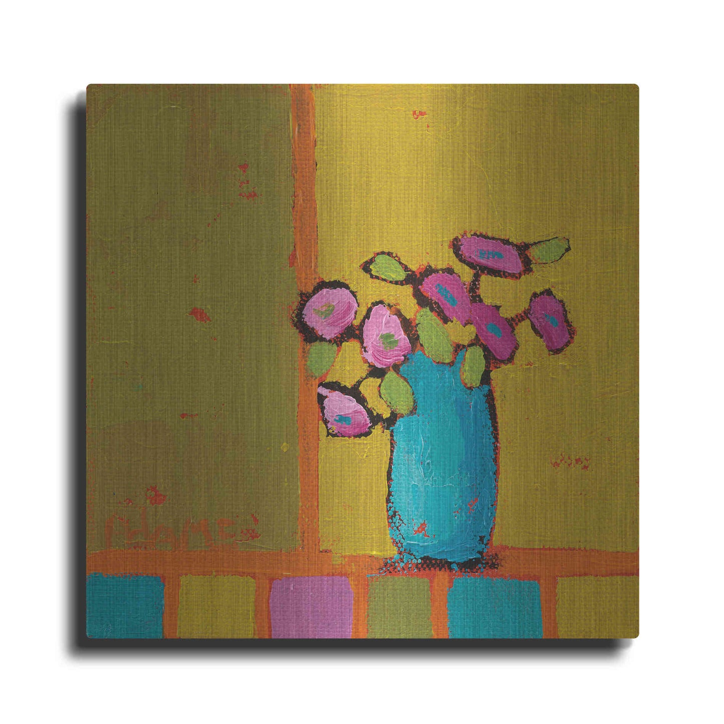 Luxe Metal Art 'Turquoise Vase' by Phyllis Adams, Metal Wall Art