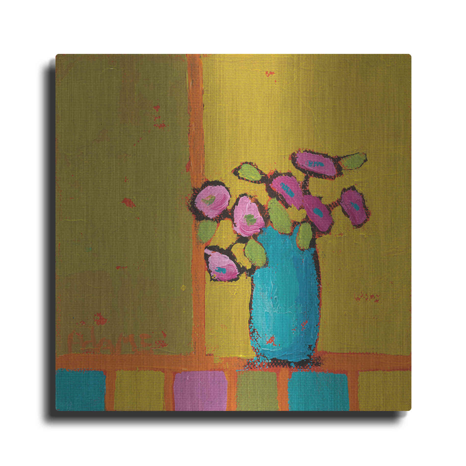 Luxe Metal Art 'Turquoise Vase' by Phyllis Adams, Metal Wall Art