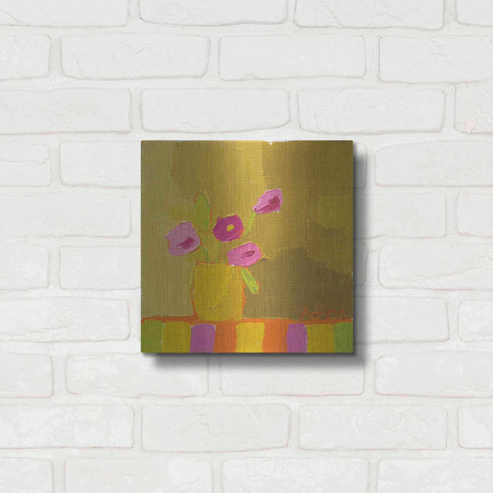 Luxe Metal Art 'Yellow Vase' by Phyllis Adams, Metal Wall Art,12x12