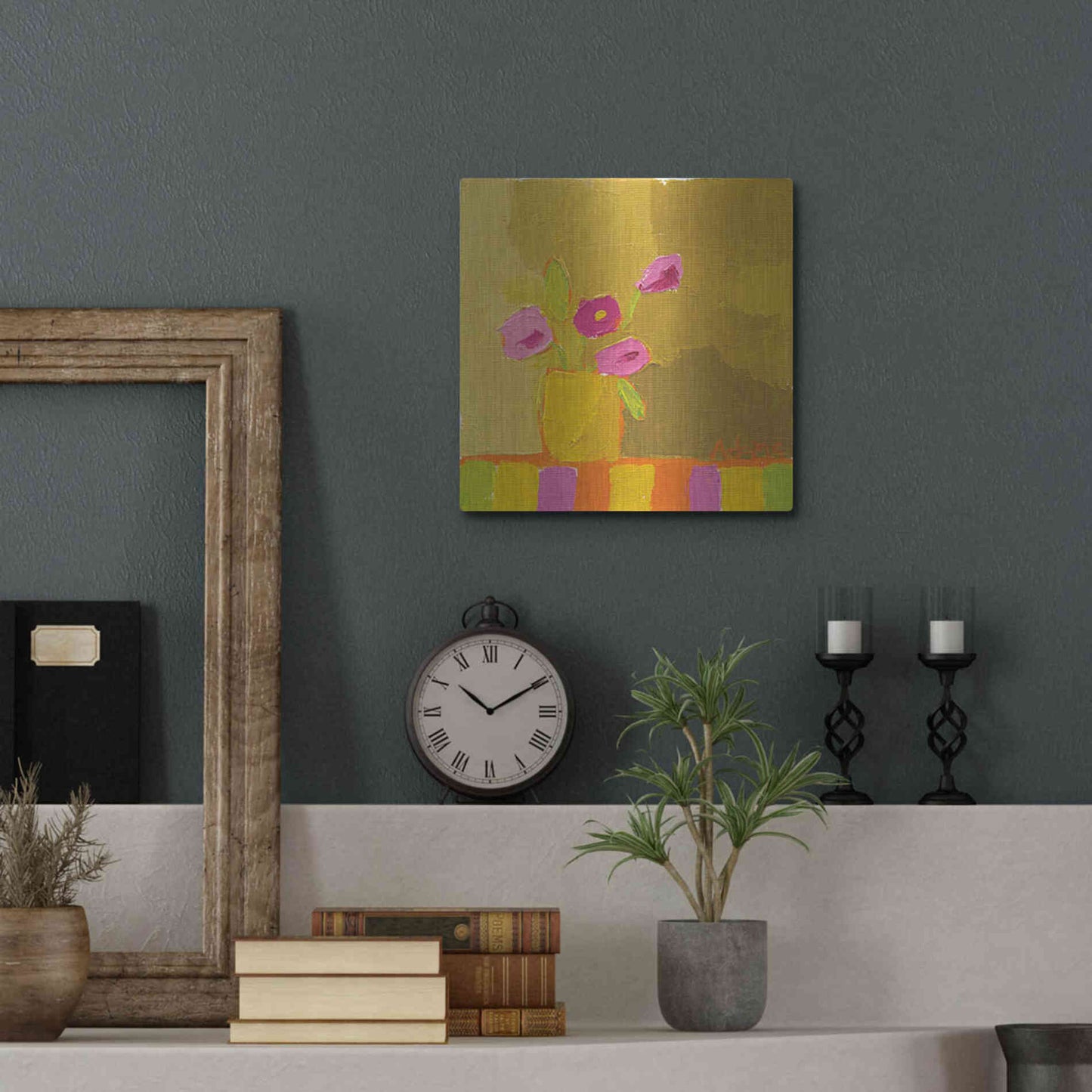 Luxe Metal Art 'Yellow Vase' by Phyllis Adams, Metal Wall Art,12x12