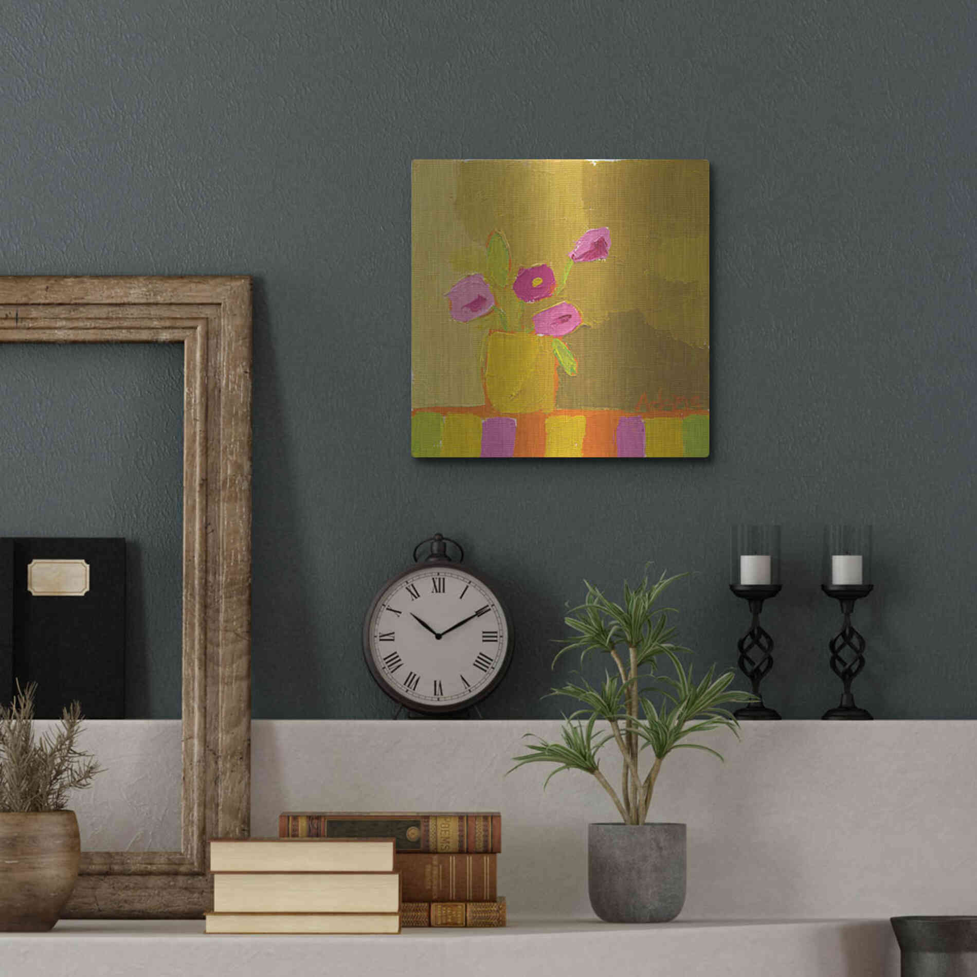 Luxe Metal Art 'Yellow Vase' by Phyllis Adams, Metal Wall Art,12x12