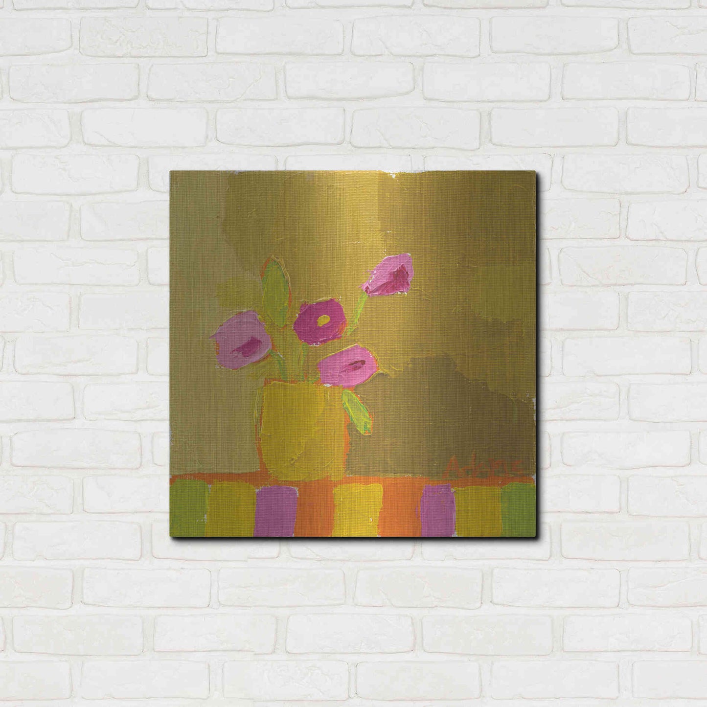 Luxe Metal Art 'Yellow Vase' by Phyllis Adams, Metal Wall Art,24x24