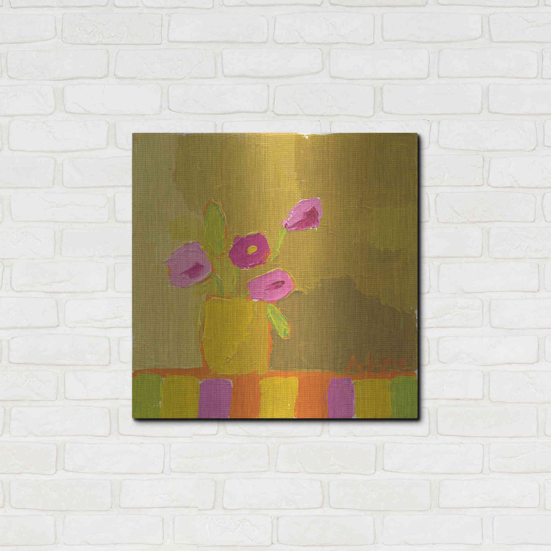 Luxe Metal Art 'Yellow Vase' by Phyllis Adams, Metal Wall Art,24x24