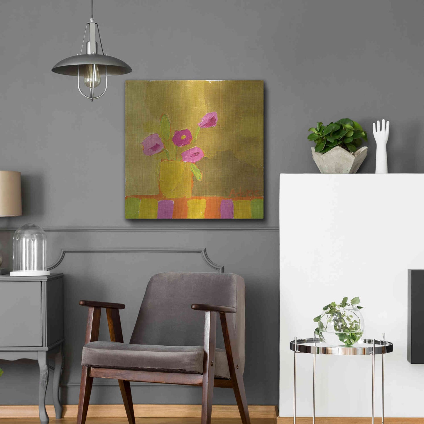 Luxe Metal Art 'Yellow Vase' by Phyllis Adams, Metal Wall Art,24x24