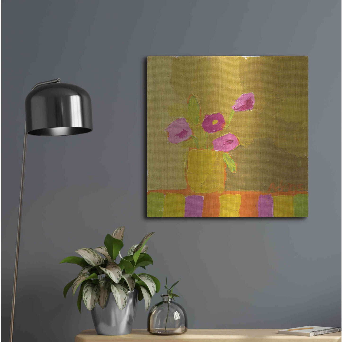 Luxe Metal Art 'Yellow Vase' by Phyllis Adams, Metal Wall Art,24x24