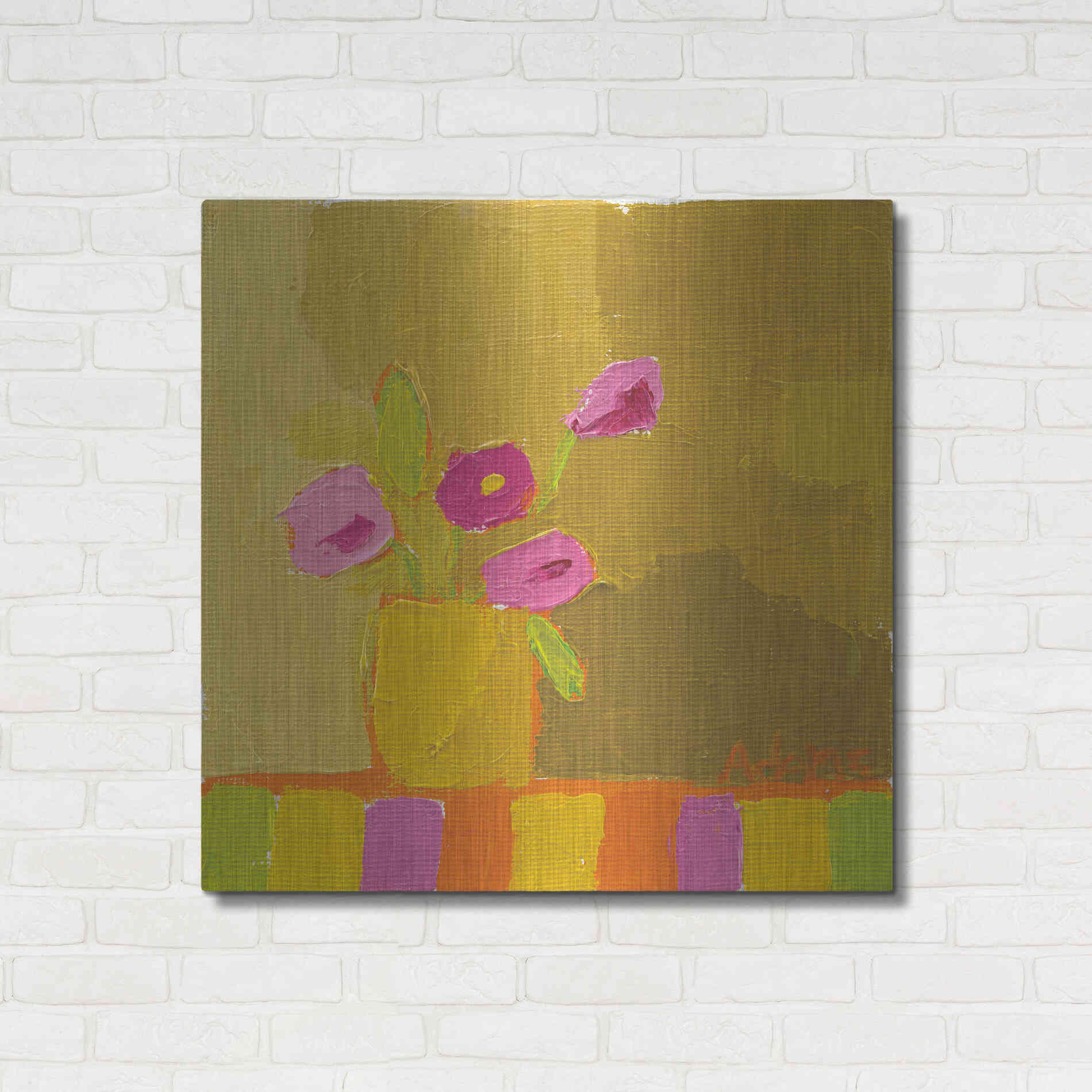 Luxe Metal Art 'Yellow Vase' by Phyllis Adams, Metal Wall Art,36x36