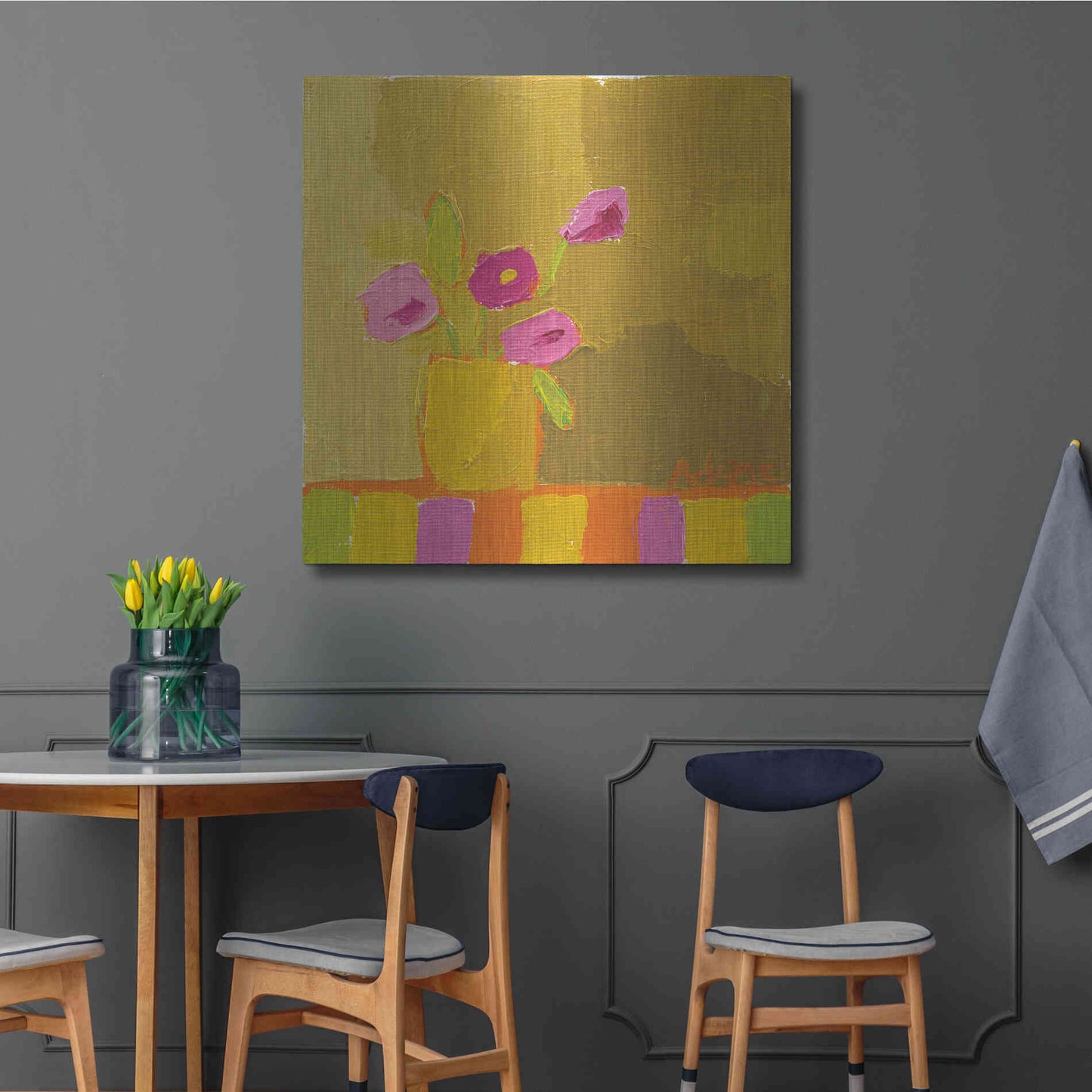 Luxe Metal Art 'Yellow Vase' by Phyllis Adams, Metal Wall Art,36x36