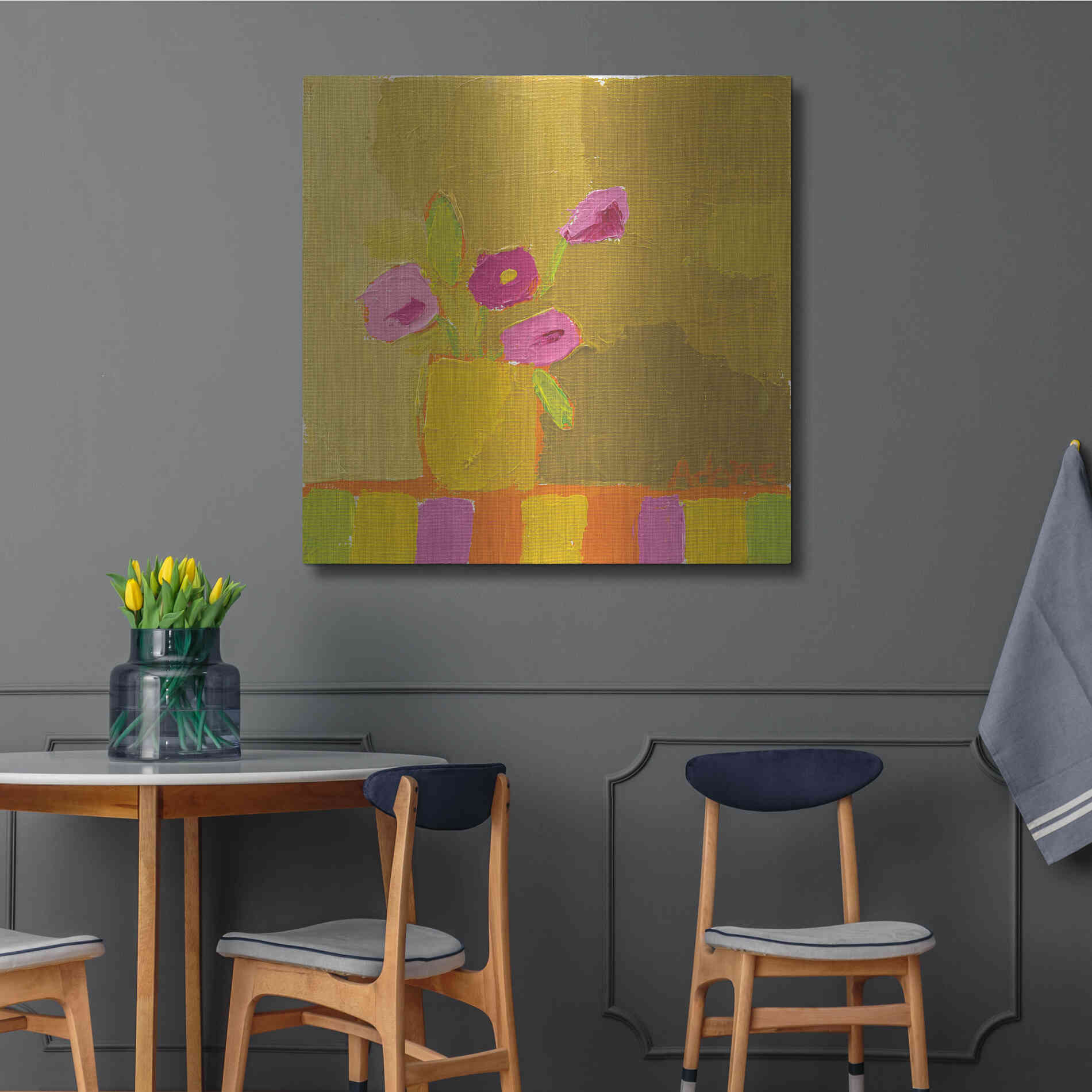 Luxe Metal Art 'Yellow Vase' by Phyllis Adams, Metal Wall Art,36x36