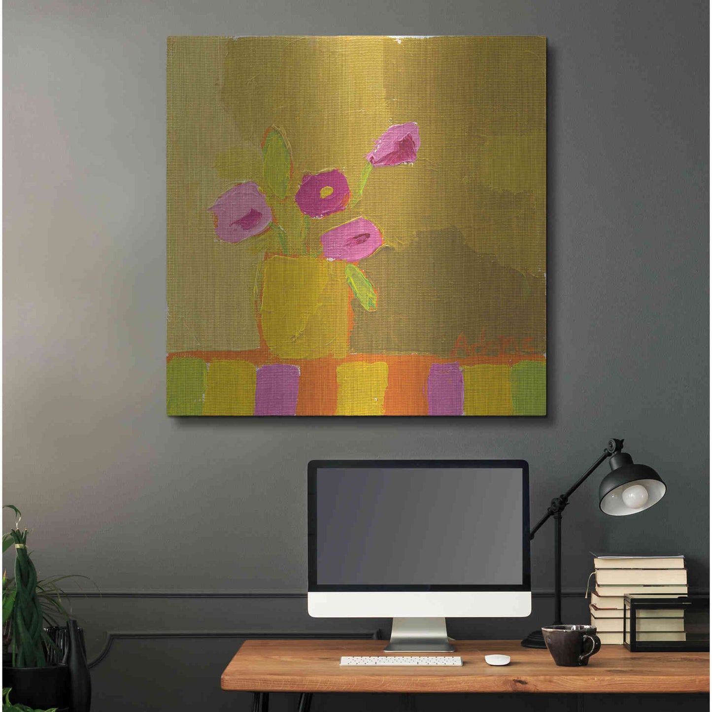 Luxe Metal Art 'Yellow Vase' by Phyllis Adams, Metal Wall Art,36x36