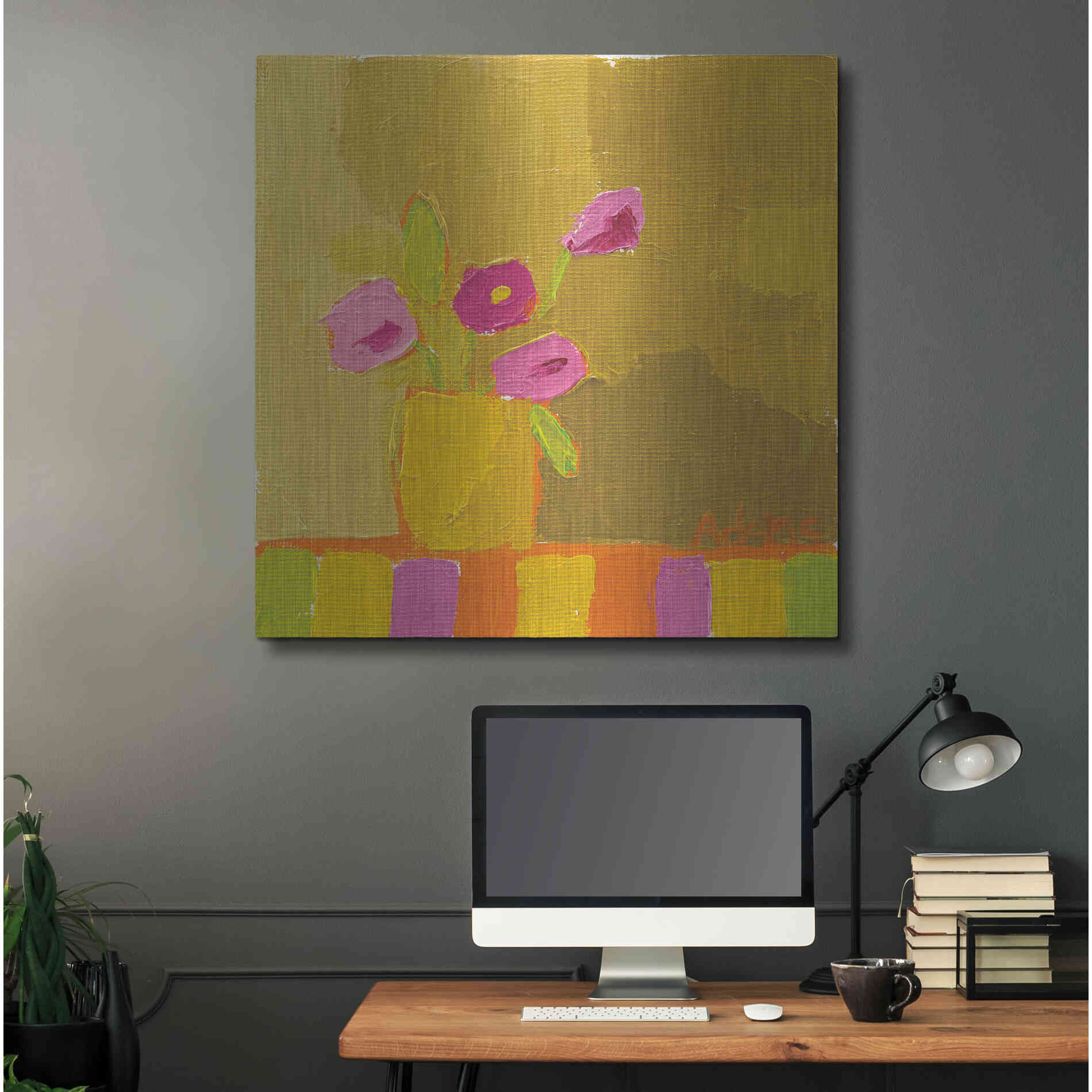 Luxe Metal Art 'Yellow Vase' by Phyllis Adams, Metal Wall Art,36x36