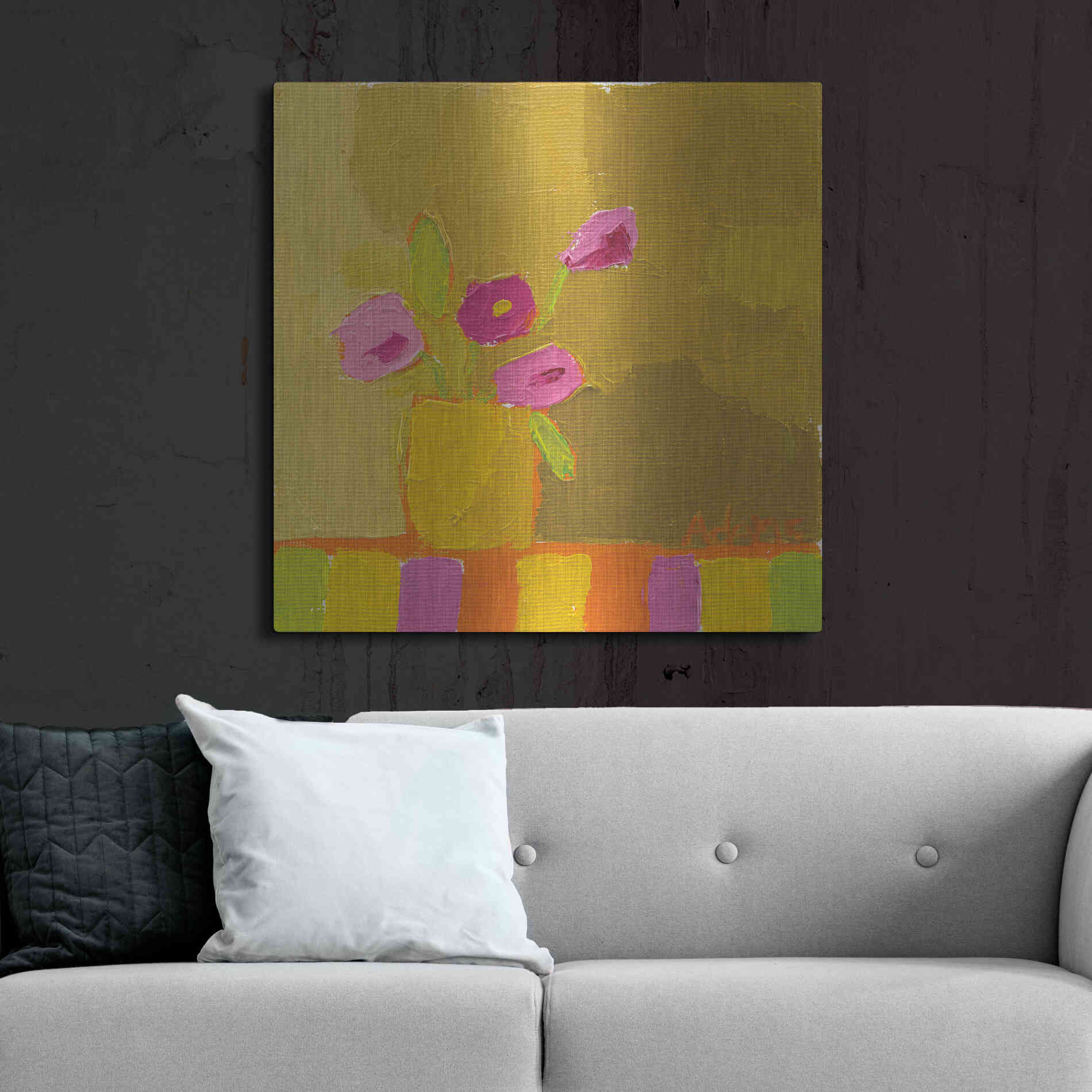 Luxe Metal Art 'Yellow Vase' by Phyllis Adams, Metal Wall Art,36x36