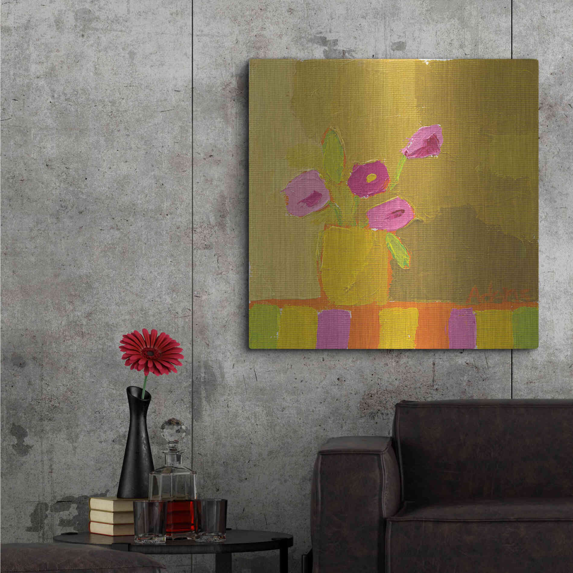 Luxe Metal Art 'Yellow Vase' by Phyllis Adams, Metal Wall Art,36x36