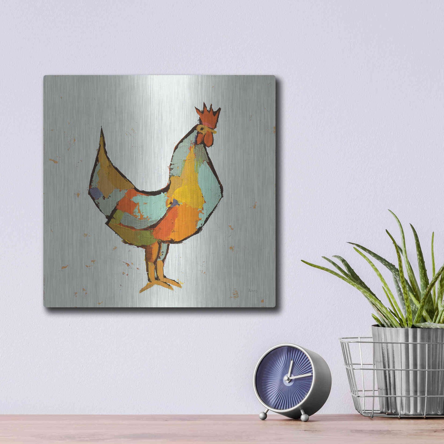 Luxe Metal Art 'The Strutter on White' by Phyllis Adams, Metal Wall Art,12x12