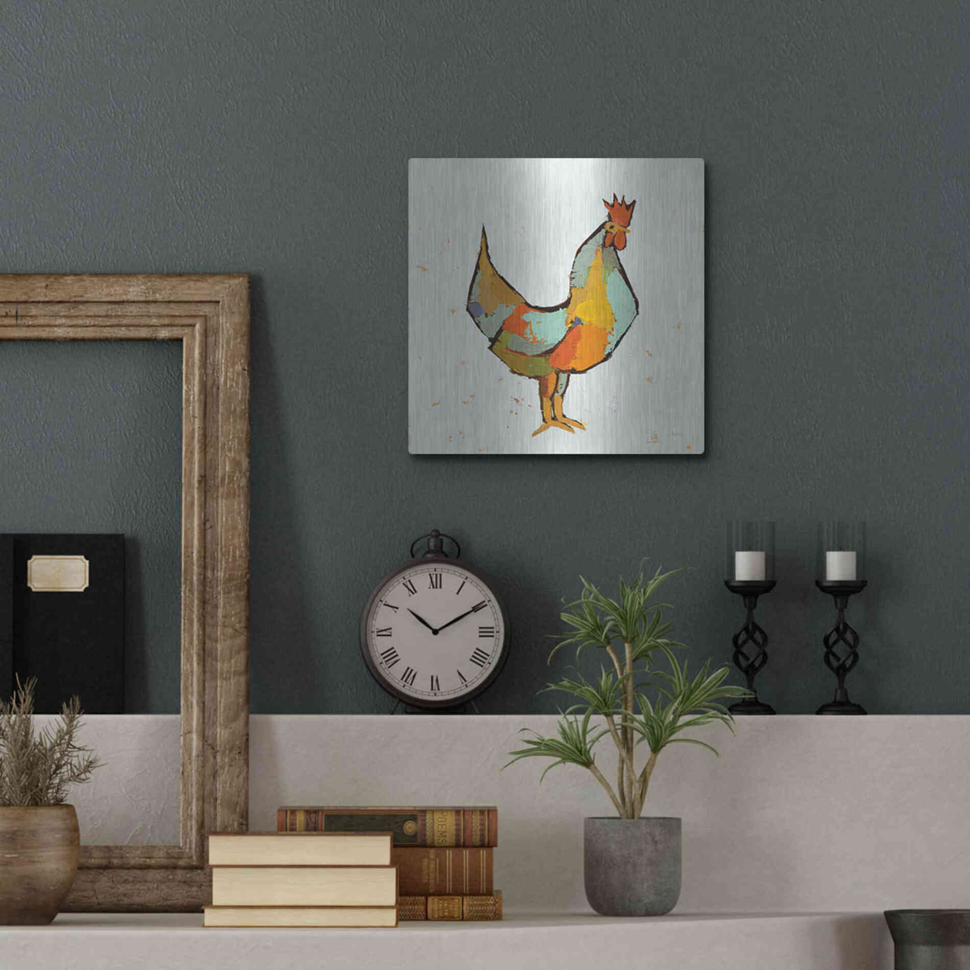 Luxe Metal Art 'The Strutter on White' by Phyllis Adams, Metal Wall Art,12x12