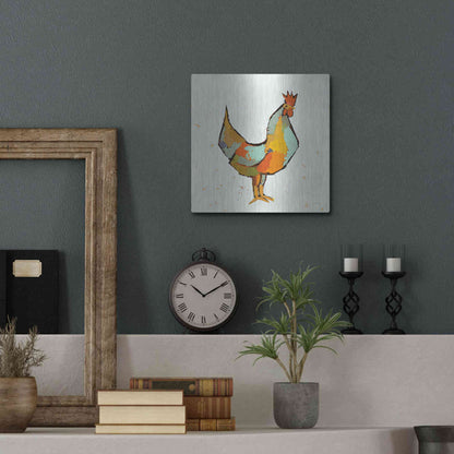 Luxe Metal Art 'The Strutter on White' by Phyllis Adams, Metal Wall Art,12x12