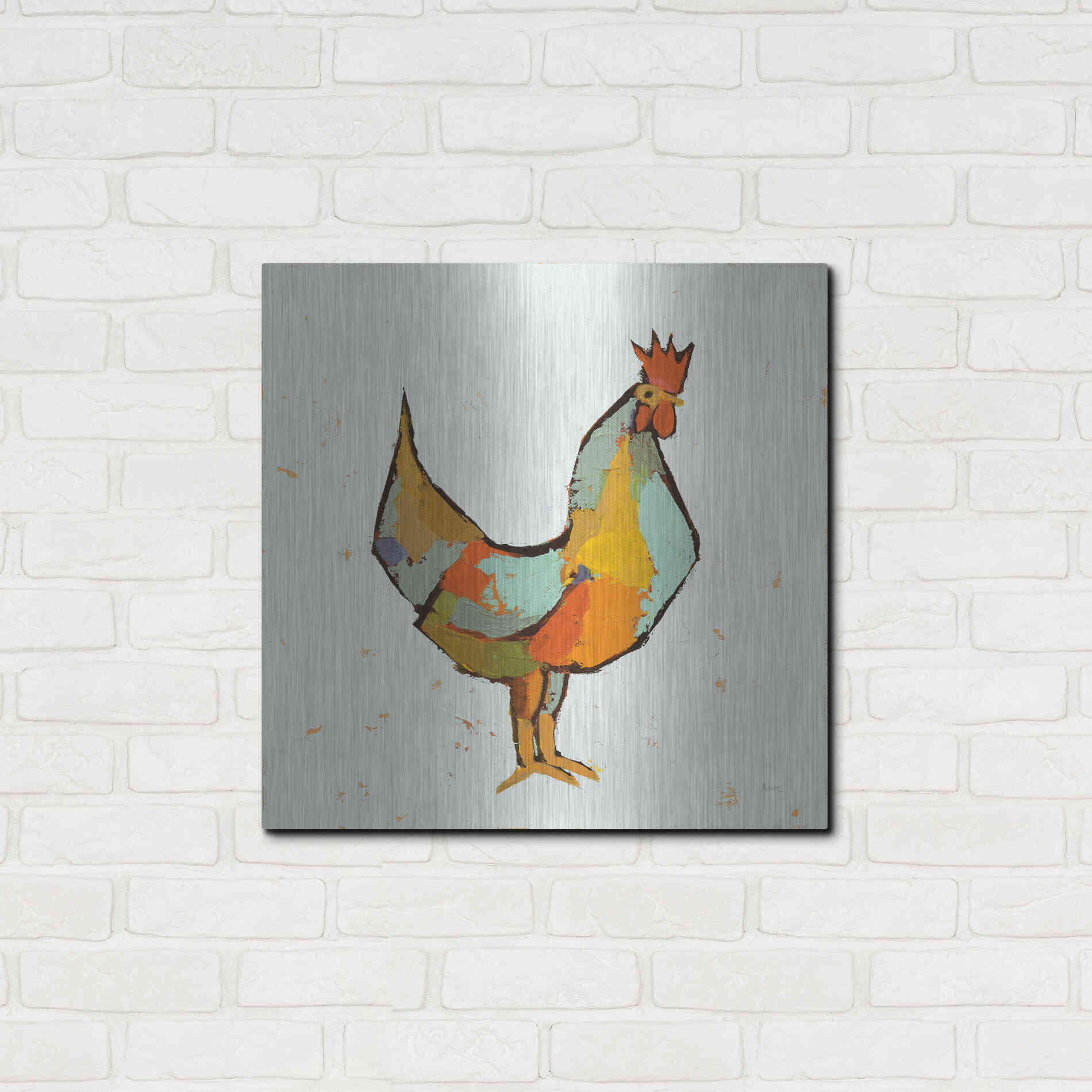 Luxe Metal Art 'The Strutter on White' by Phyllis Adams, Metal Wall Art,24x24