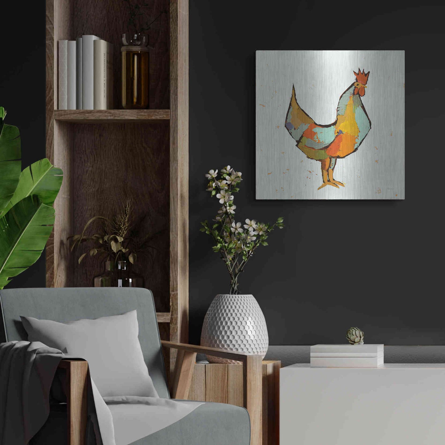 Luxe Metal Art 'The Strutter on White' by Phyllis Adams, Metal Wall Art,24x24