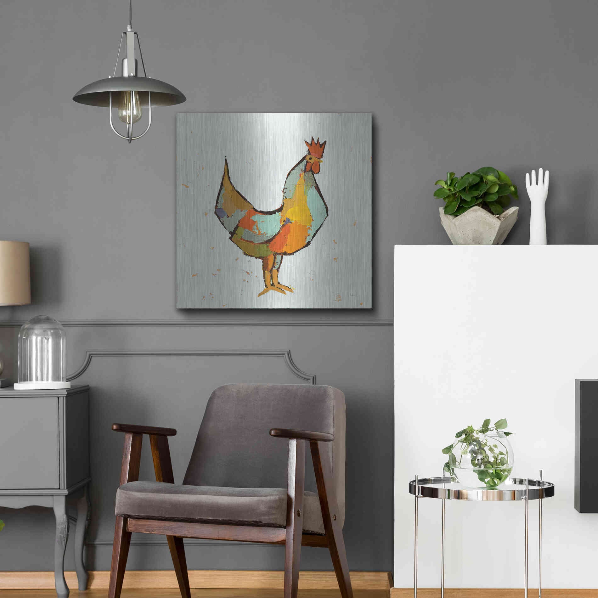 Luxe Metal Art 'The Strutter on White' by Phyllis Adams, Metal Wall Art,24x24
