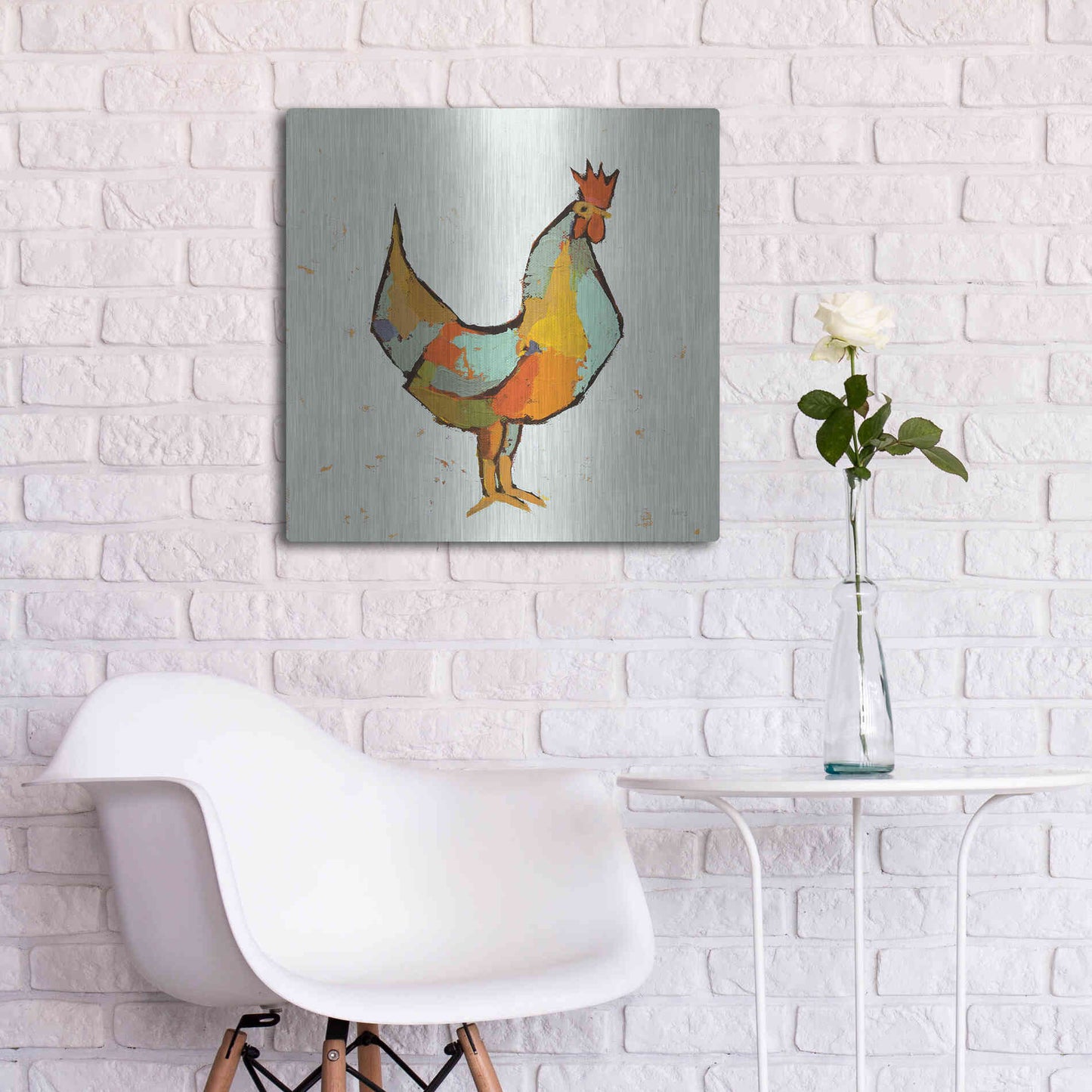 Luxe Metal Art 'The Strutter on White' by Phyllis Adams, Metal Wall Art,24x24