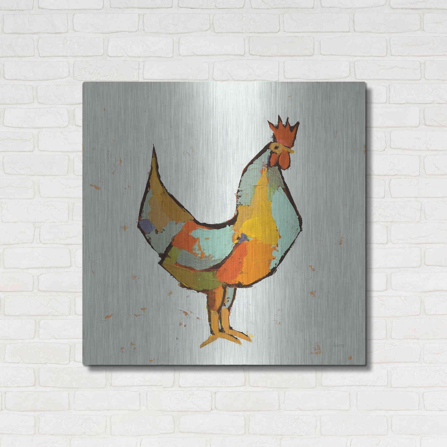 Luxe Metal Art 'The Strutter on White' by Phyllis Adams, Metal Wall Art,36x36
