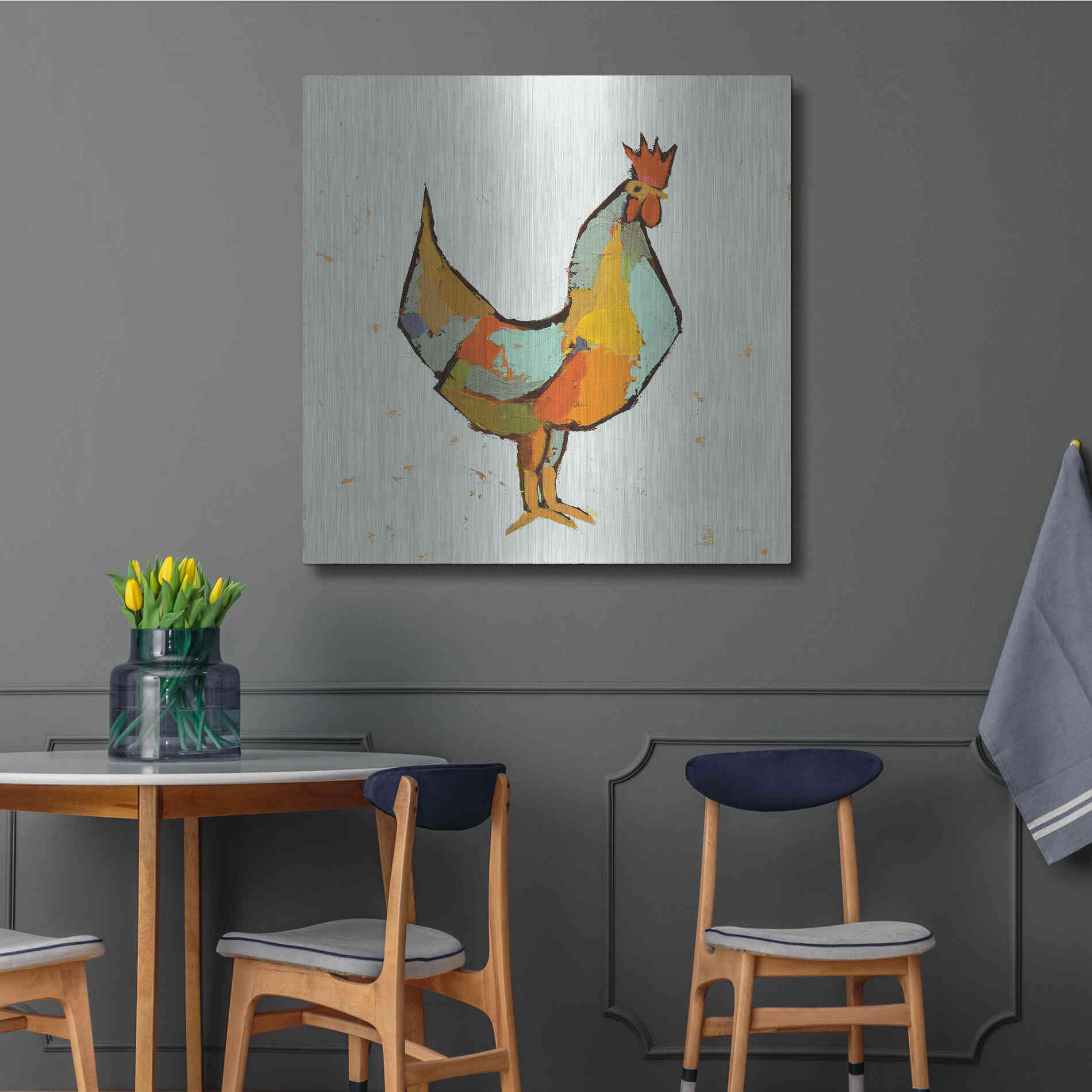 Luxe Metal Art 'The Strutter on White' by Phyllis Adams, Metal Wall Art,36x36