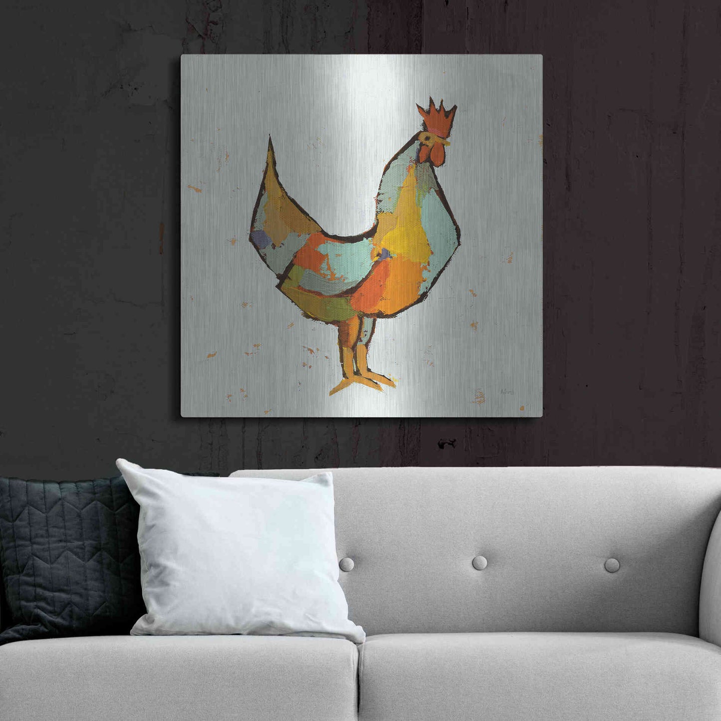 Luxe Metal Art 'The Strutter on White' by Phyllis Adams, Metal Wall Art,36x36