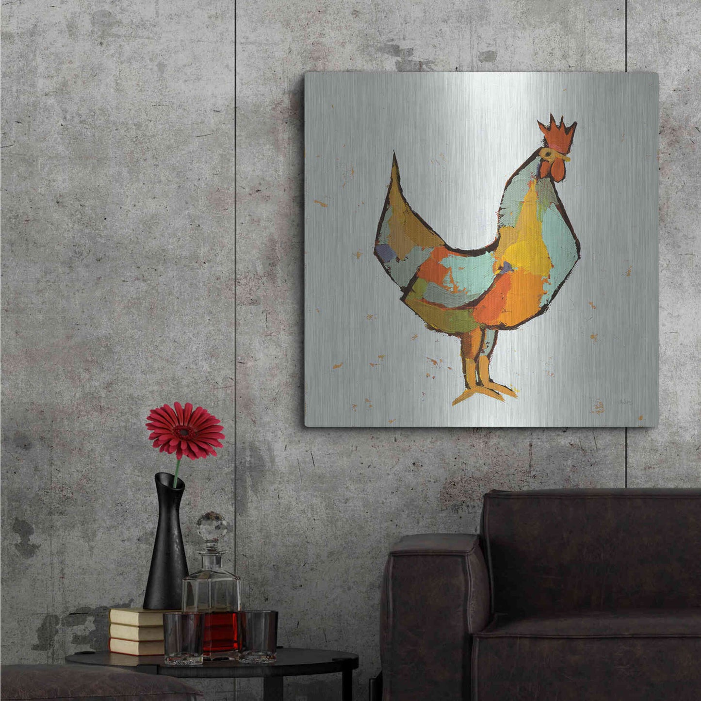 Luxe Metal Art 'The Strutter on White' by Phyllis Adams, Metal Wall Art,36x36