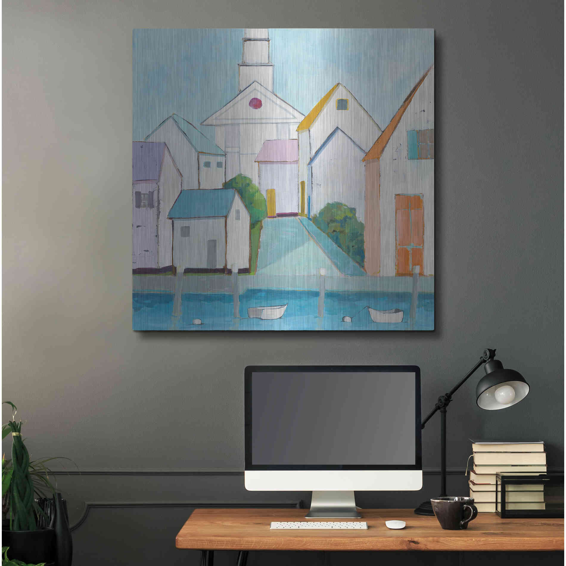 Luxe Metal Art 'Harbor Town III no Sign' by Phyllis Adams, Metal Wall Art,36x36