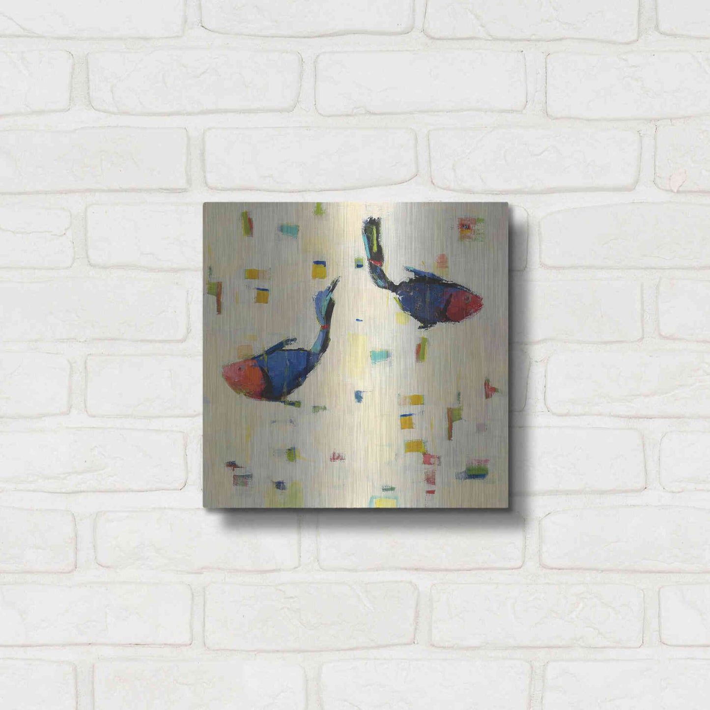 Luxe Metal Art 'One Fish Two Fish Big' by Phyllis Adams, Metal Wall Art,12x12