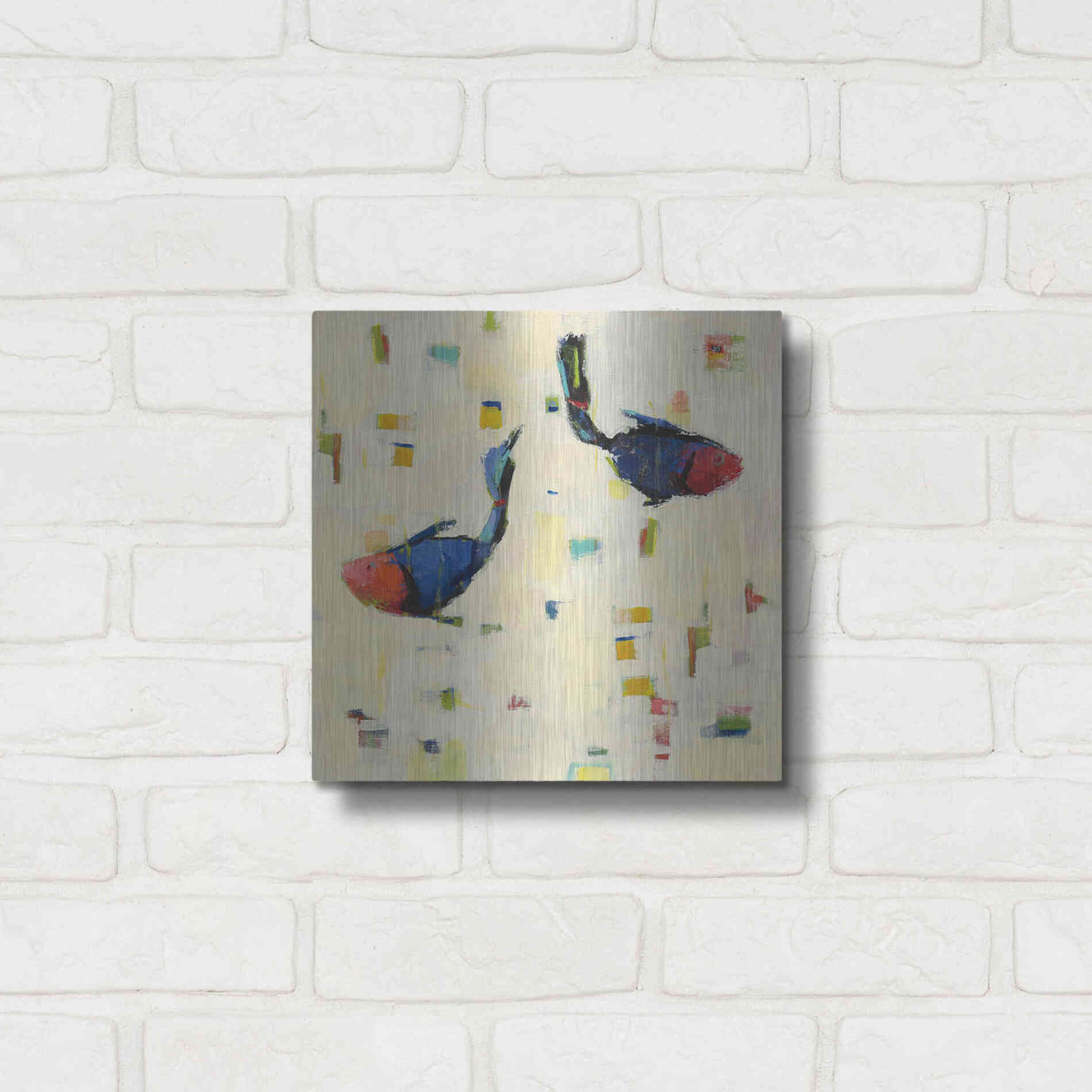 Luxe Metal Art 'One Fish Two Fish Big' by Phyllis Adams, Metal Wall Art,12x12